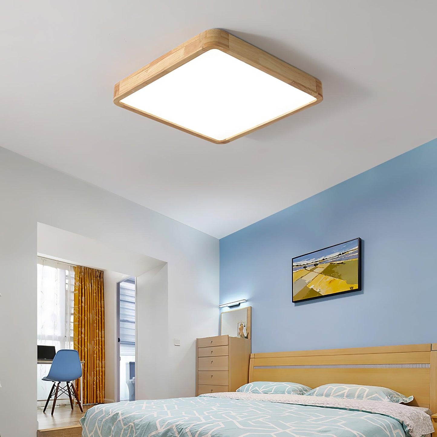 Natural Wood Geometric LED Ceiling Light / Circle Size: ∅ 15.7″ x H 2.7″ / Dia 40cm x H 6cm / Wood color / Cool White