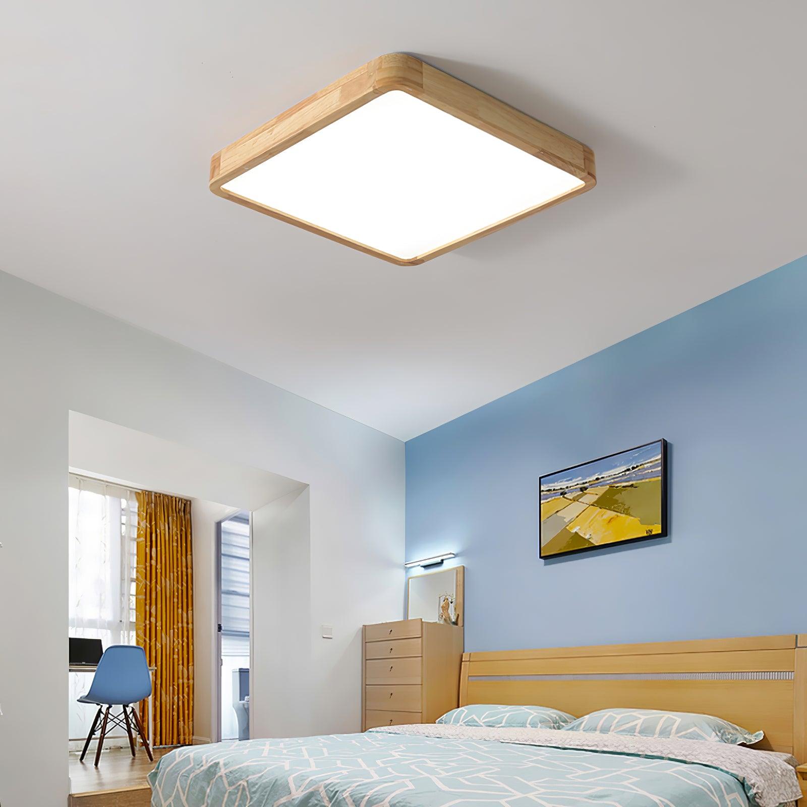 Natural Wood Geometric LED Ceiling Light / Circle Size: ∅ 15.7″ x H 2.7″ / Dia 40cm x H 6cm / Wood color / Cool White