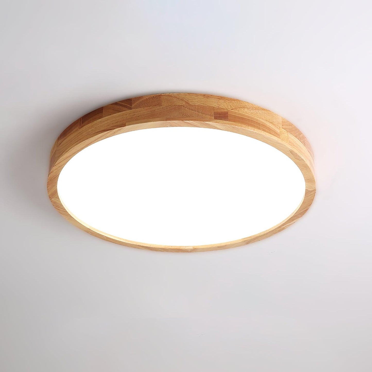 Natural Wood Geometric LED Ceiling Light / Rectangle Size: L 23.6″ x W 15.7″ x H 2.7″ / L 60cm x W 40cm x H 6cm / Wood color / Three-Color Changing Light