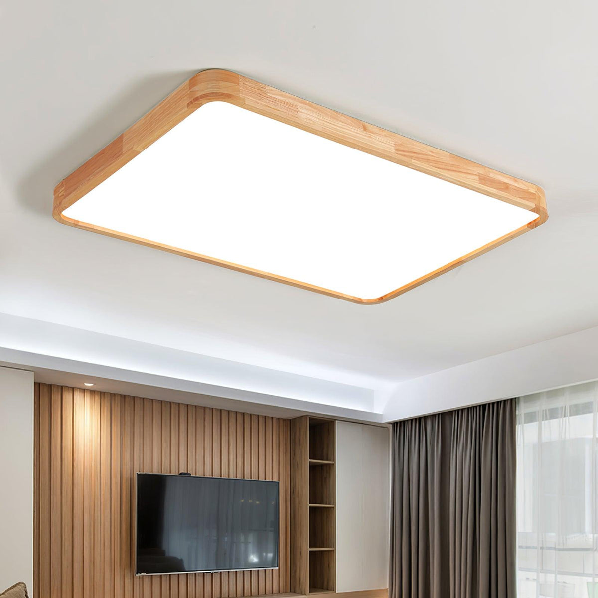 Natural Wood Geometric LED Ceiling Light
