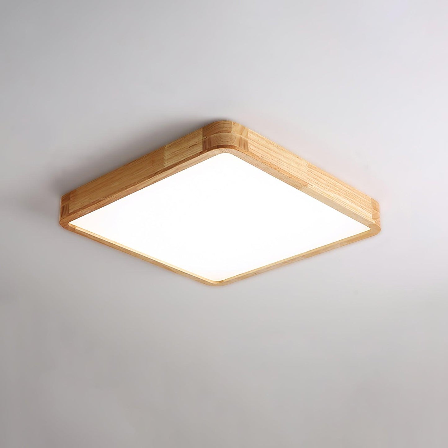 Natural Wood Geometric LED Ceiling Light / Rectangle Size: L 31.5″ x W 23.6″ x H 2.7″ / L 80cm x W 60cm x H 6cm / Wood color / Warm White