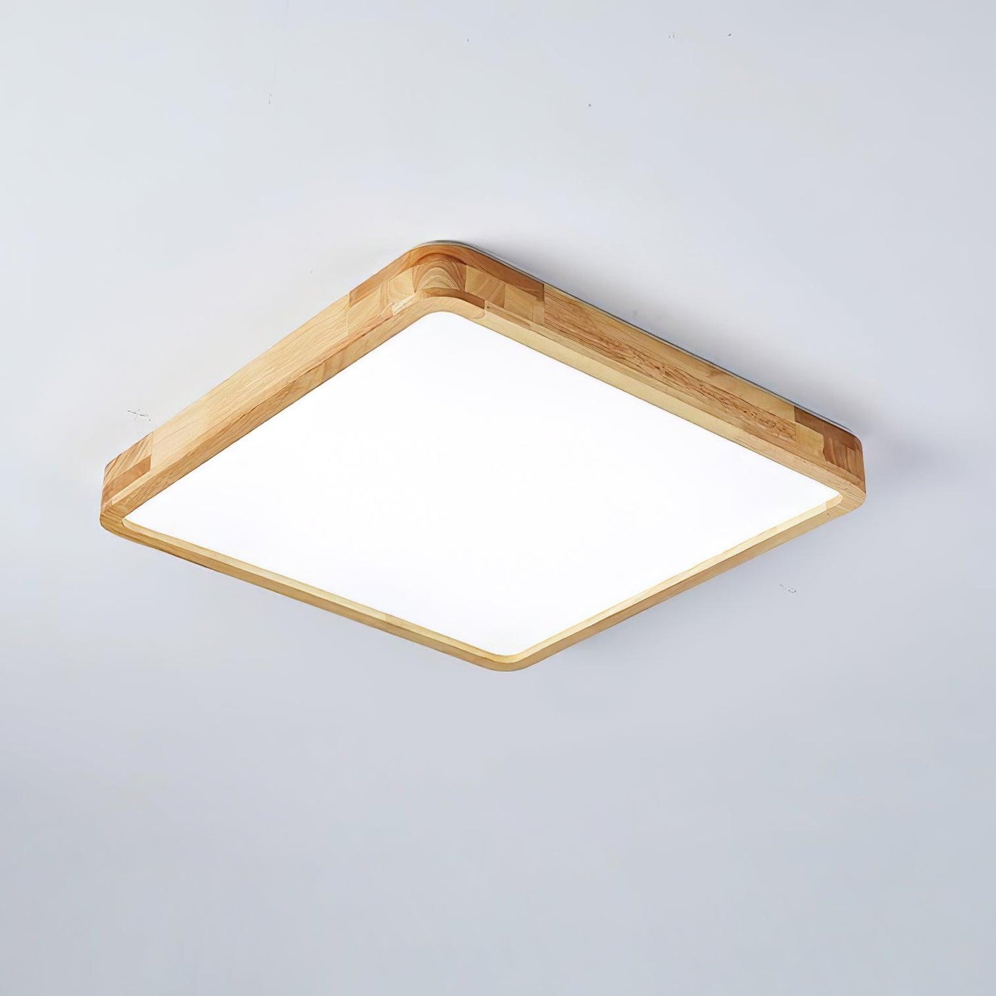 Natural Wood Geometric LED Ceiling Light / Square Size: L 19.7″ x W 19.7″ x H 2.7″ / L 50cm x W 50cm x H 6cm / Wood color / Warm White