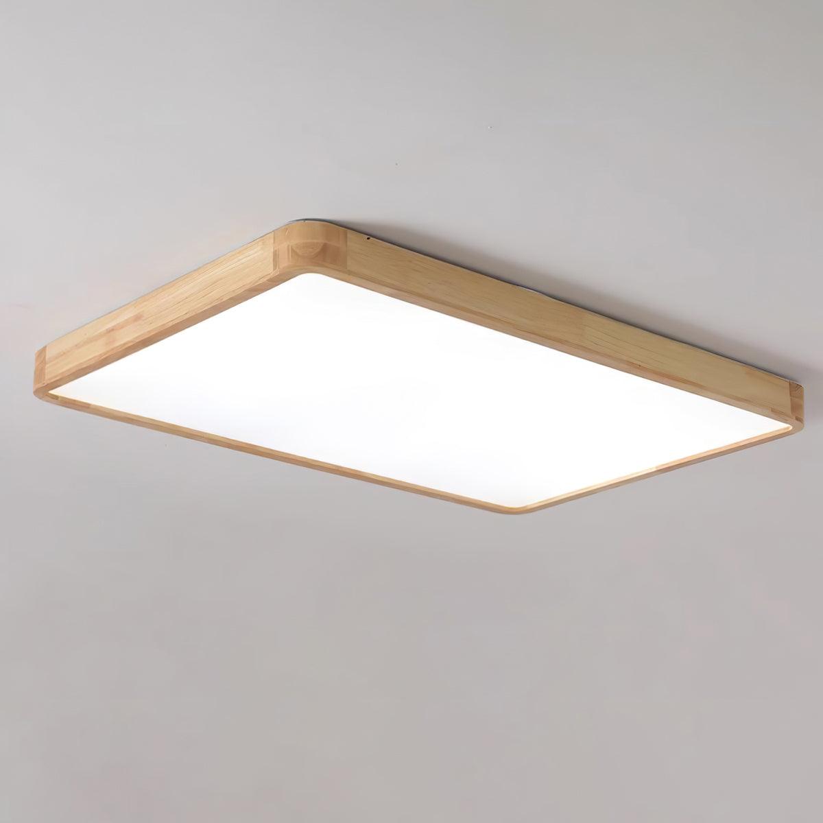 Natural Wood Geometric LED Ceiling Light / Rectangle Size: L 23.6″ x W 15.7″ x H 2.7″ / L 60cm x W 40cm x H 6cm / Wood color / Cool White