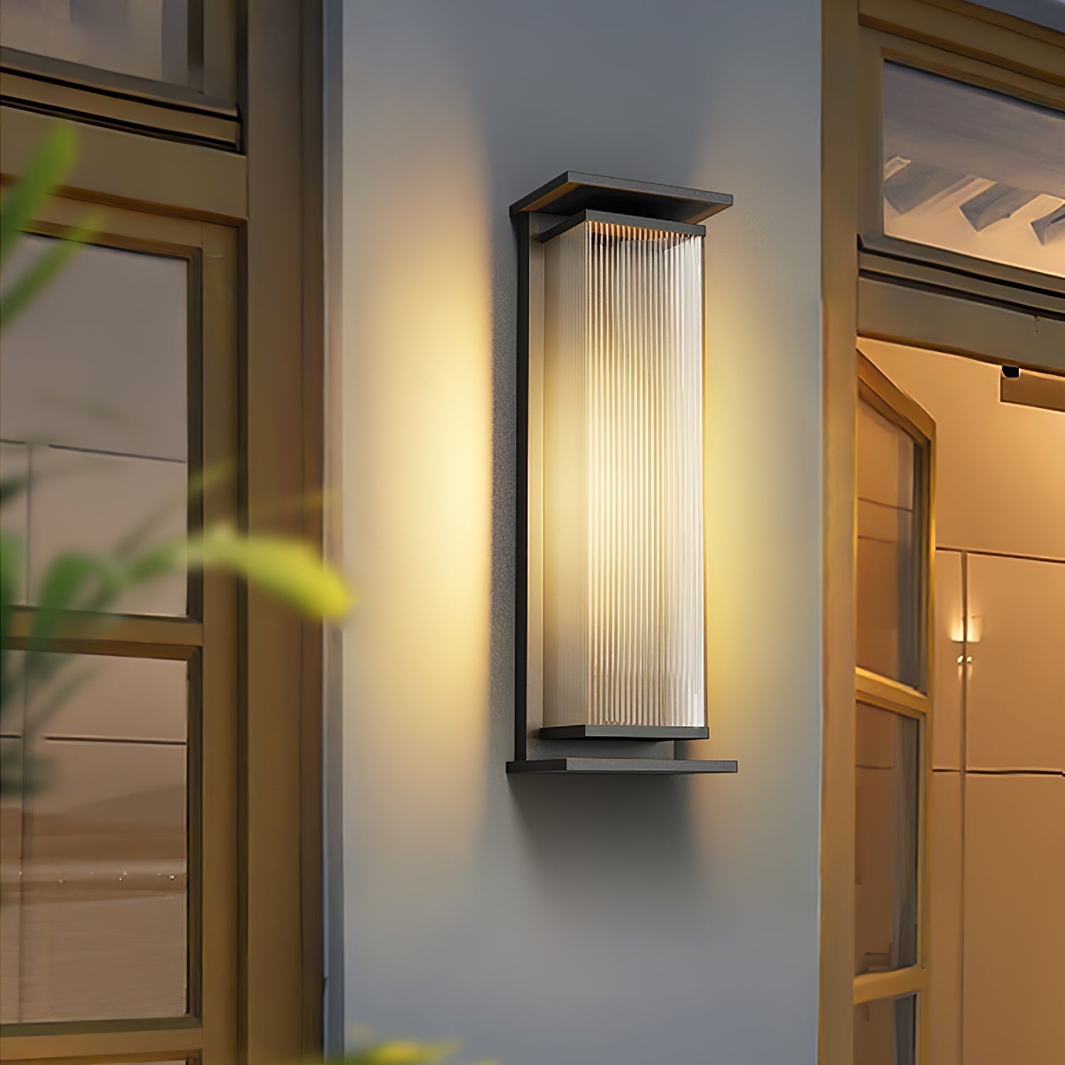 Rectangular Solar LED Outdoor Wall Light / L 6.3″ x W 4.7″ x H 13.8″ Set of 2 / Black / Warm Light