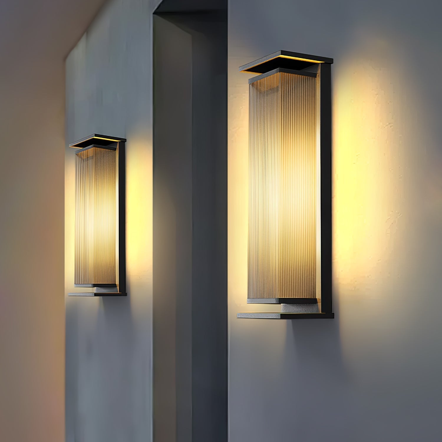 Rectangular Solar LED Outdoor Wall Light / L 6.3″ x W 4.7″ x H 19.7″ Set of 2 / Black / Warm Light