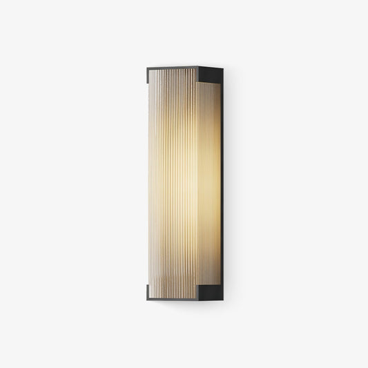 Ribbed Black LED Outdoor Wall Light / L 5.9″ x H 13.8″ x Depth 2″ / Warm Light / Single