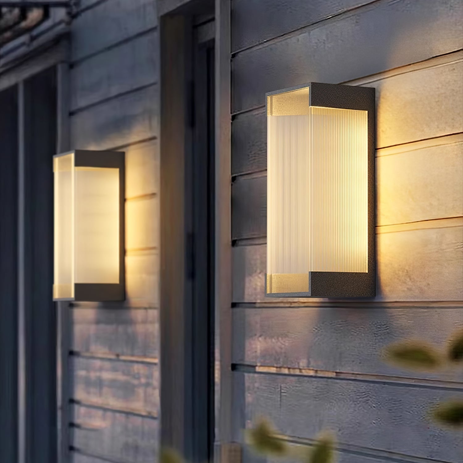 Ribbed Black LED Outdoor Wall Light / L 5.9″ x H 19.7″ x Depth 2″ / Warm Light / Set Of 2