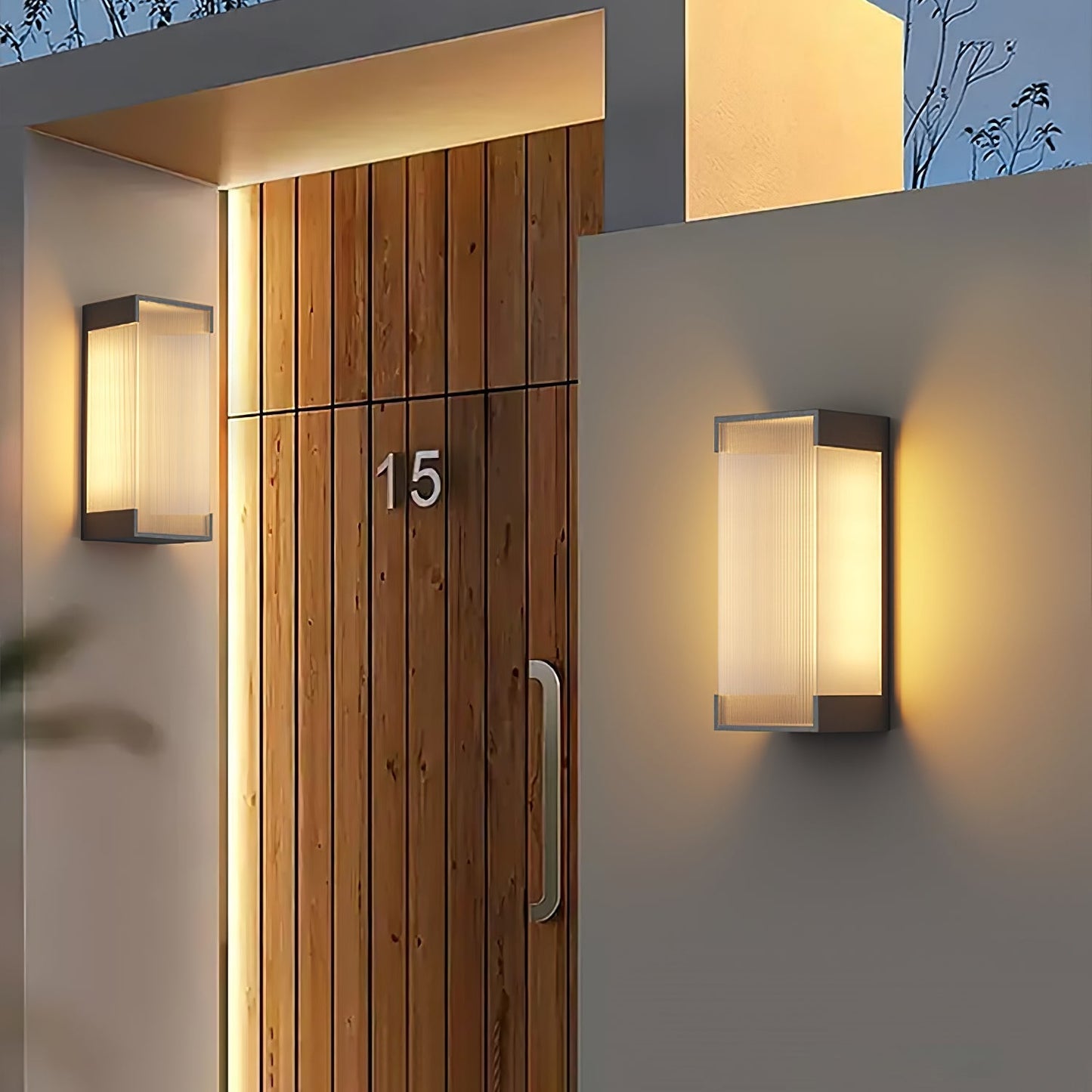 Ribbed Black LED Outdoor Wall Light / L 6.3″ x H 13.8″ x Depth 4.7″ / Warm Light / Set Of 2