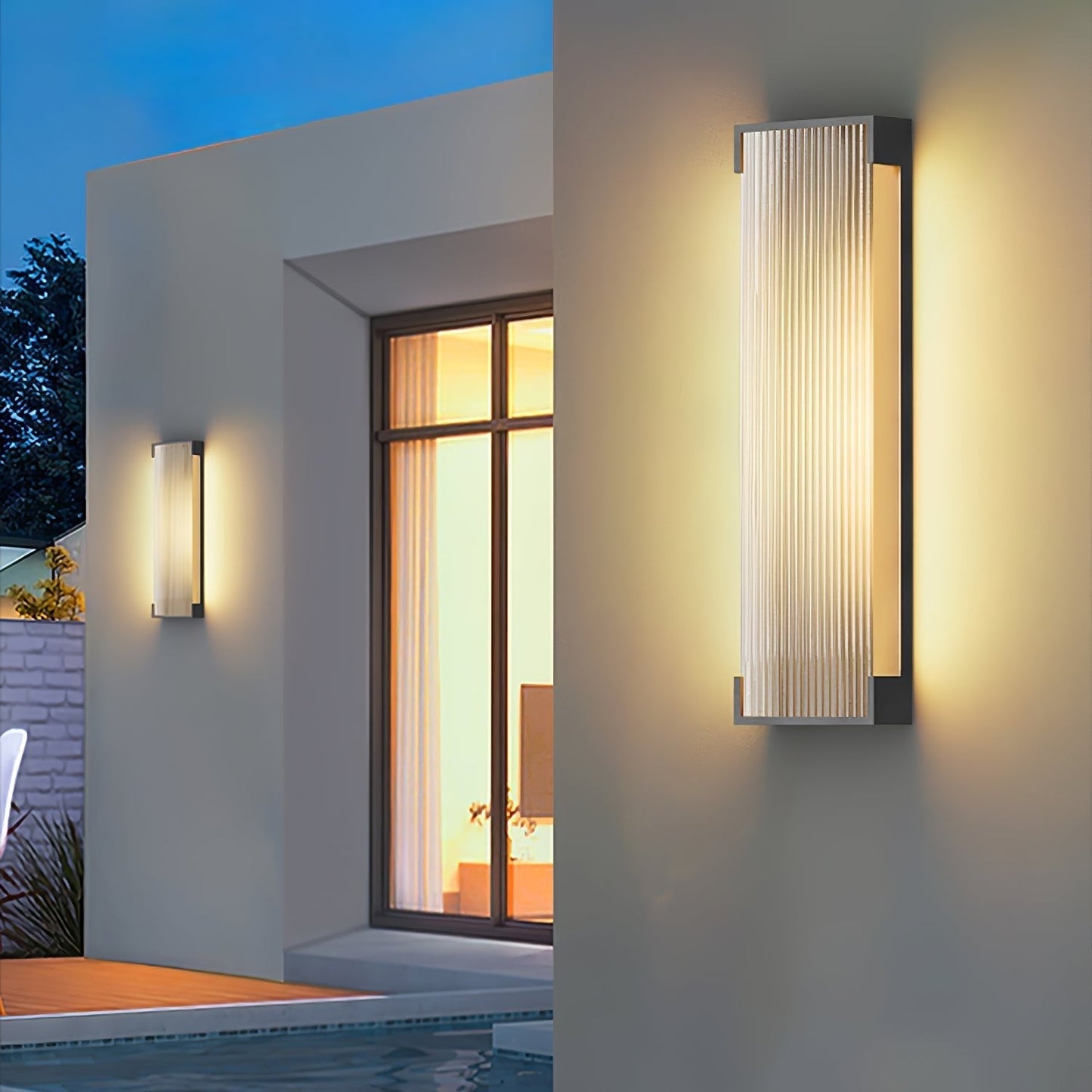 Ribbed Black LED Outdoor Wall Light