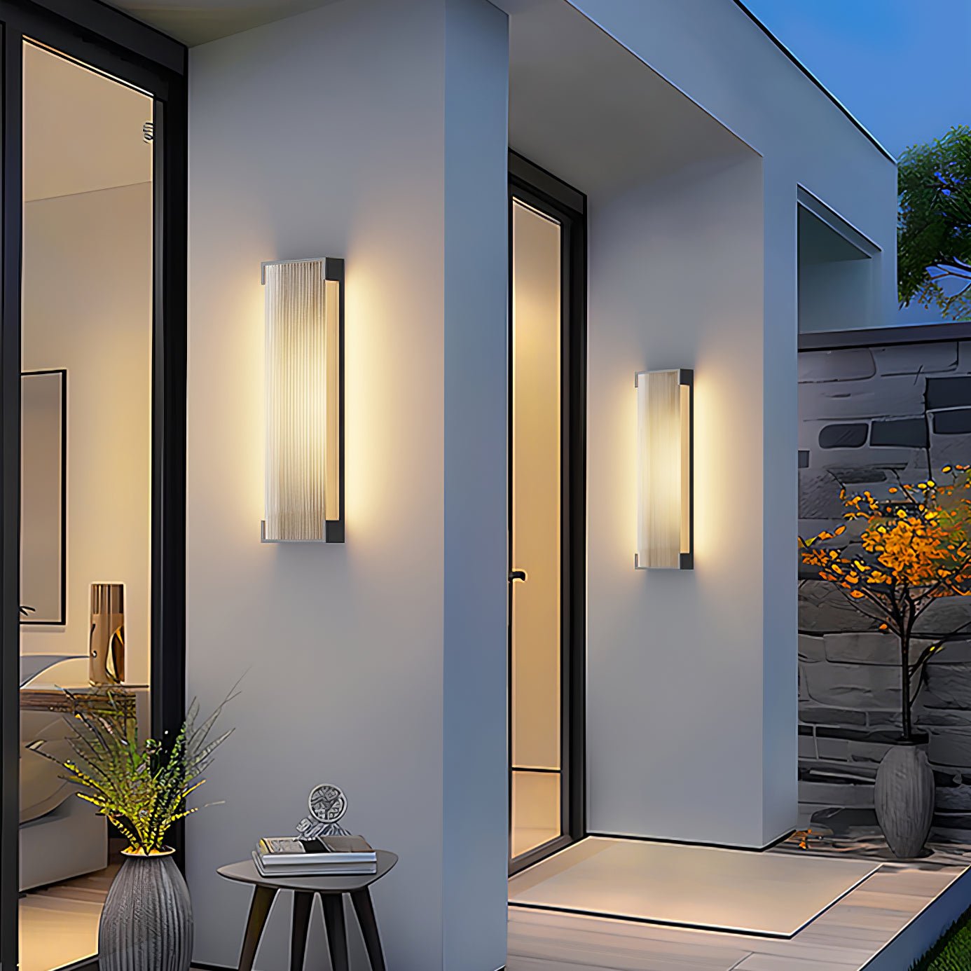 Ribbed Black LED Outdoor Wall Light