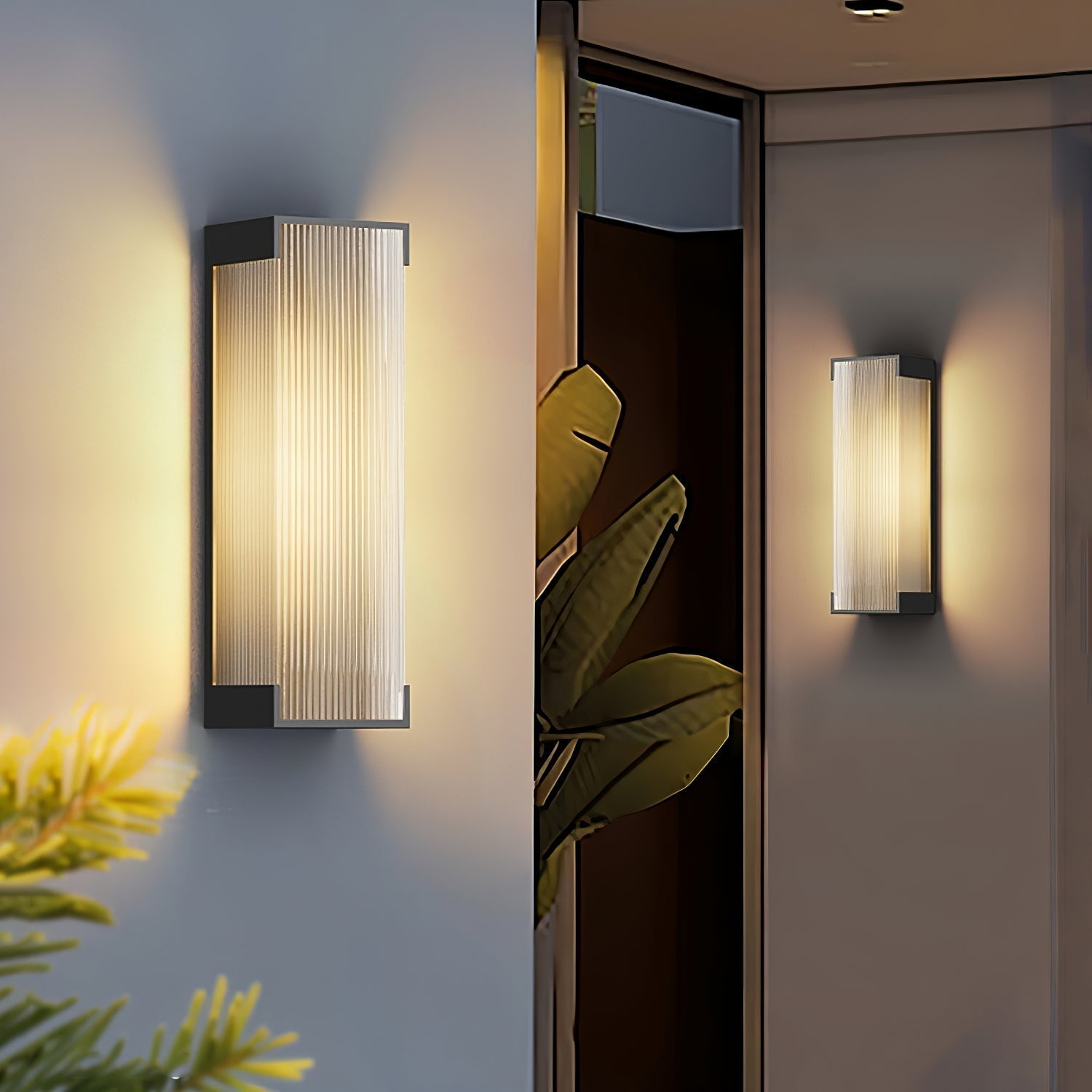 Ribbed Black LED Outdoor Wall Light