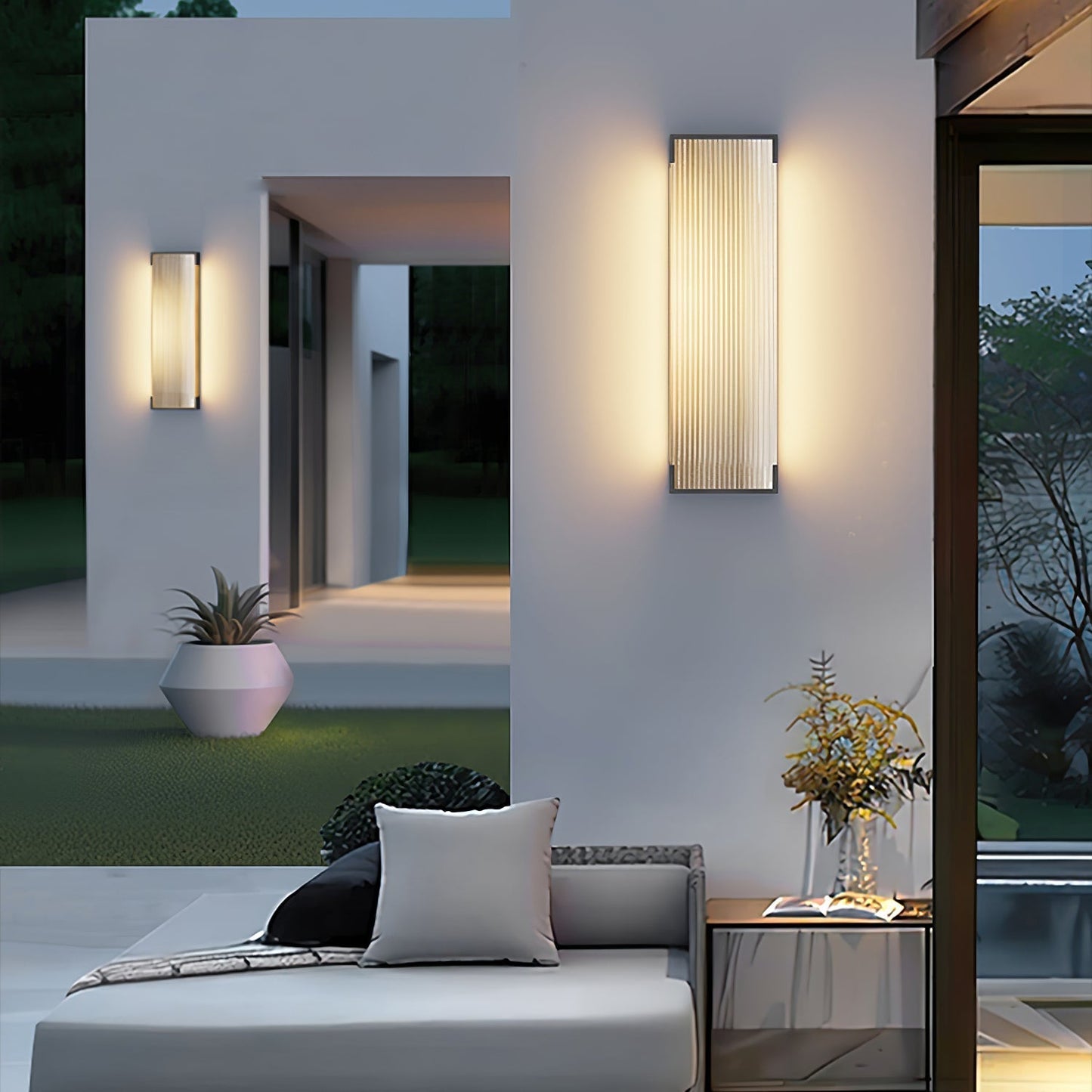 Ribbed Black LED Outdoor Wall Light
