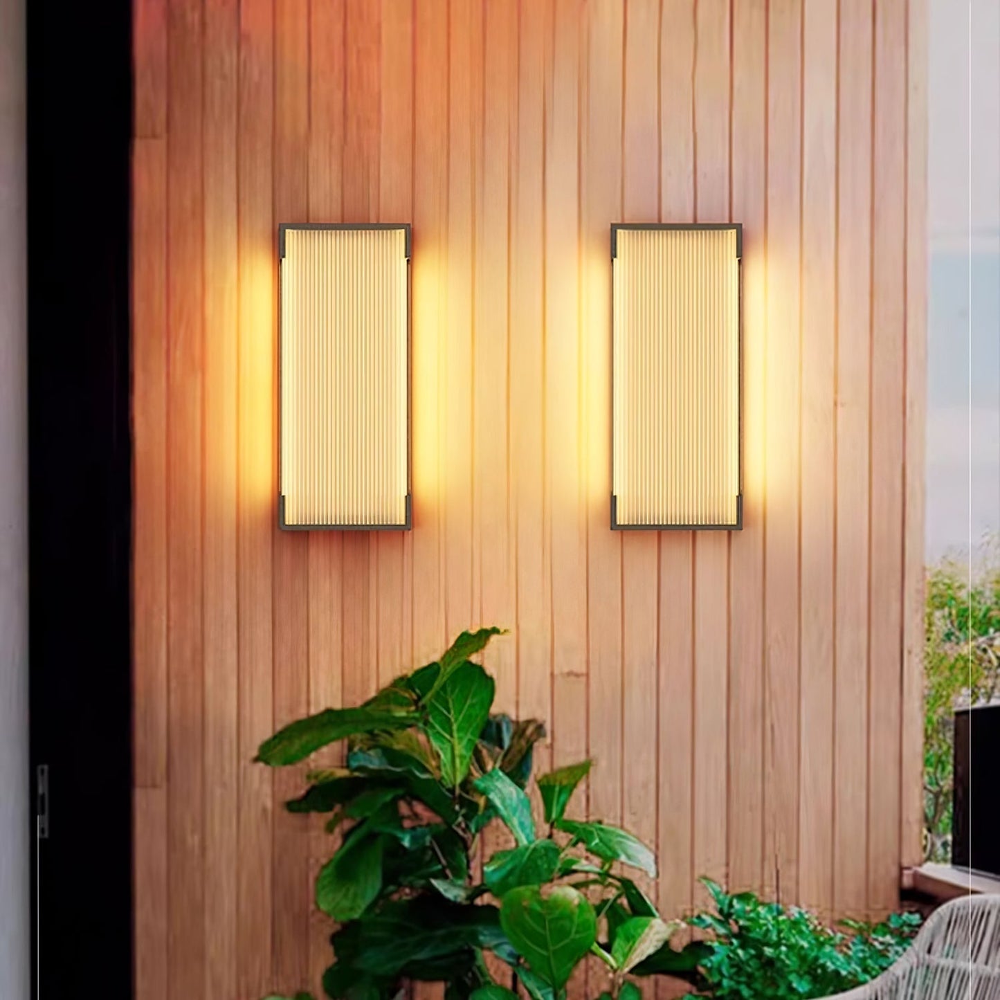 Ribbed Black LED Outdoor Wall Light
