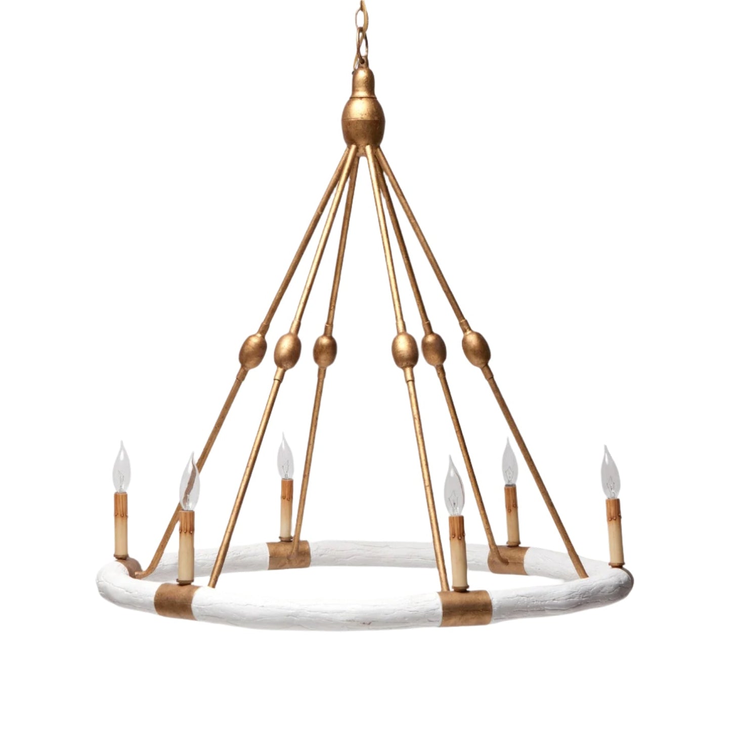 Single Tier Contemporary Chandelier / White Gesso/Gold
