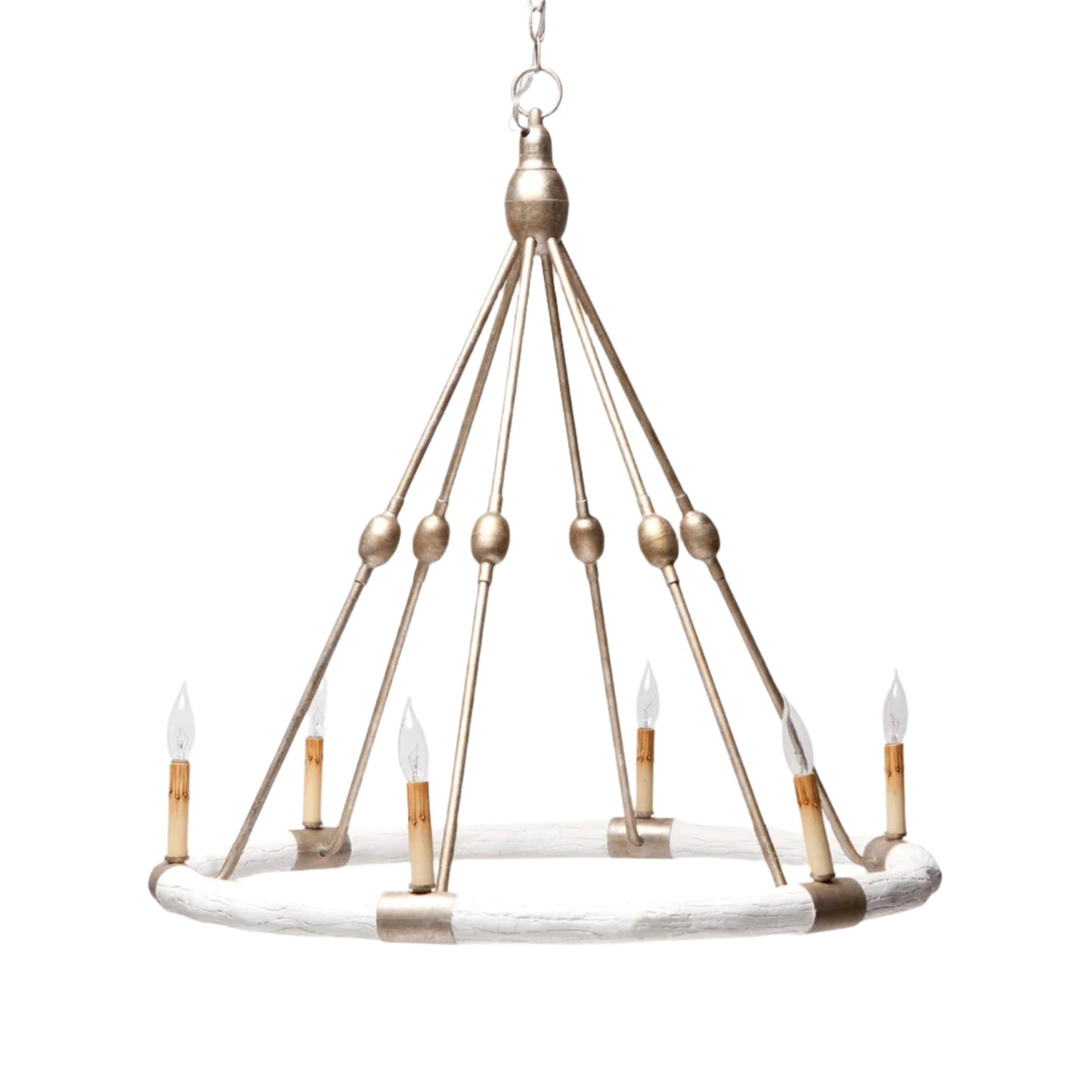 Single Tier Contemporary Chandelier / White Gesso/Silver