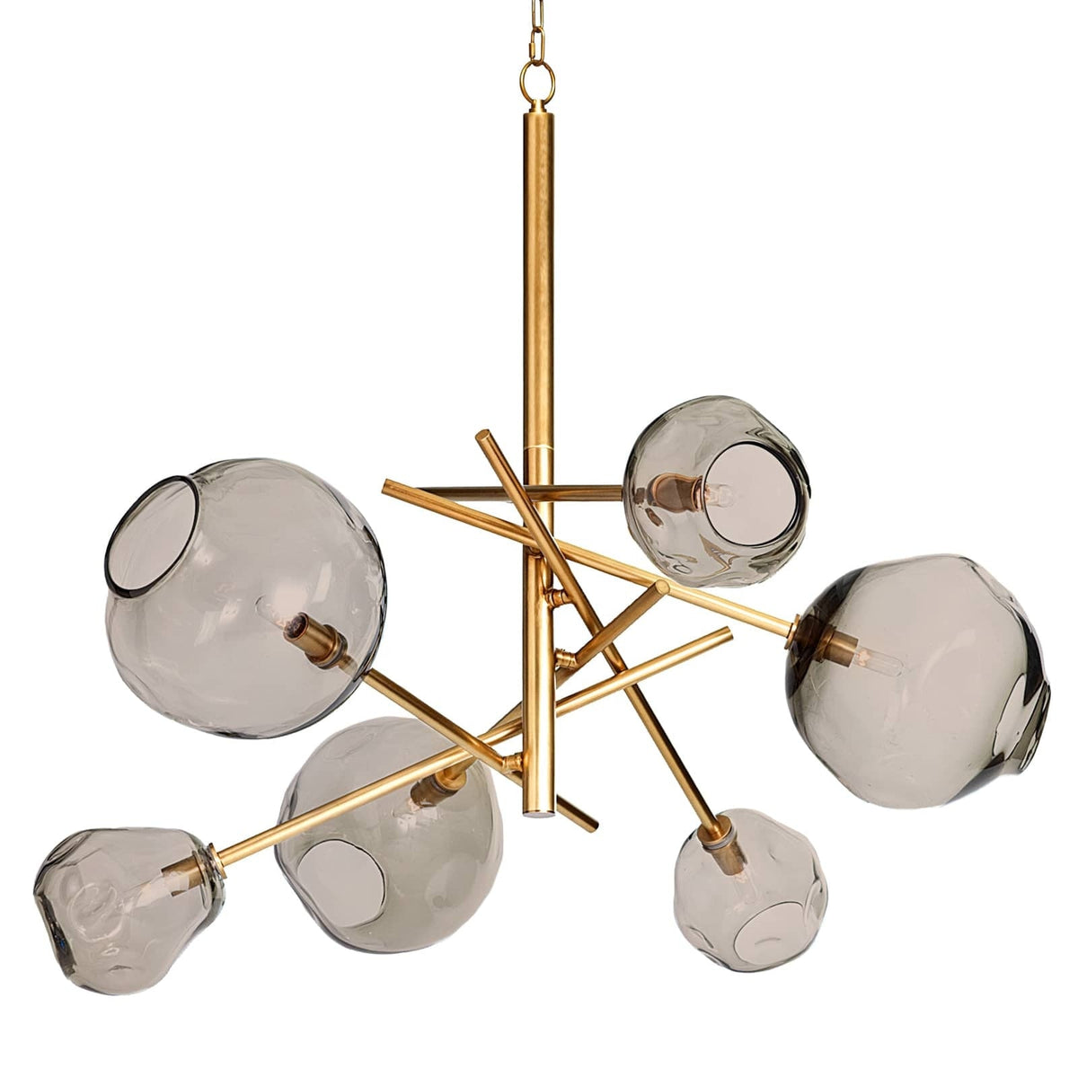 Smoked Glass and Brass Linear Chandelier