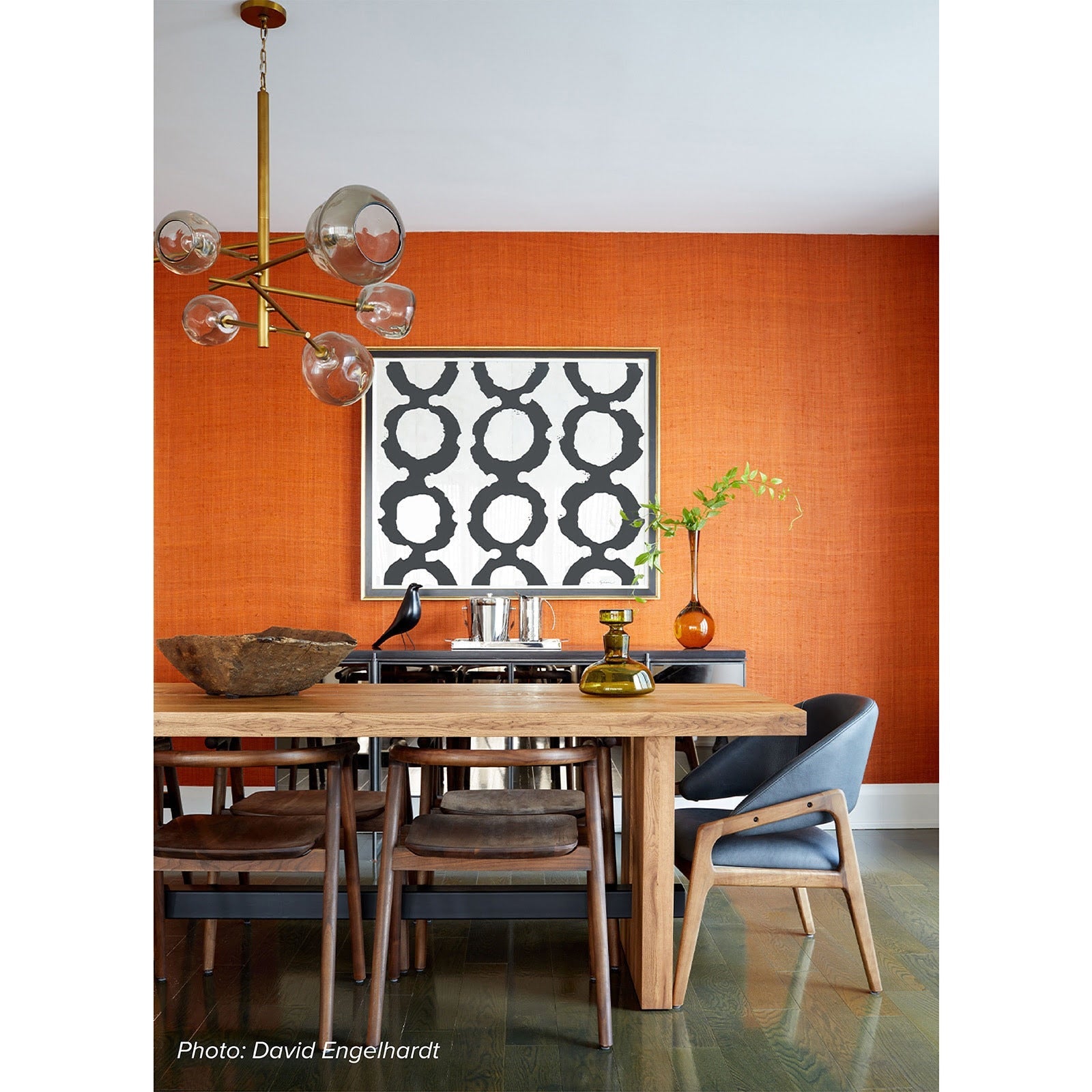 Smoked Glass and Brass Linear Chandelier / Polished Nickel