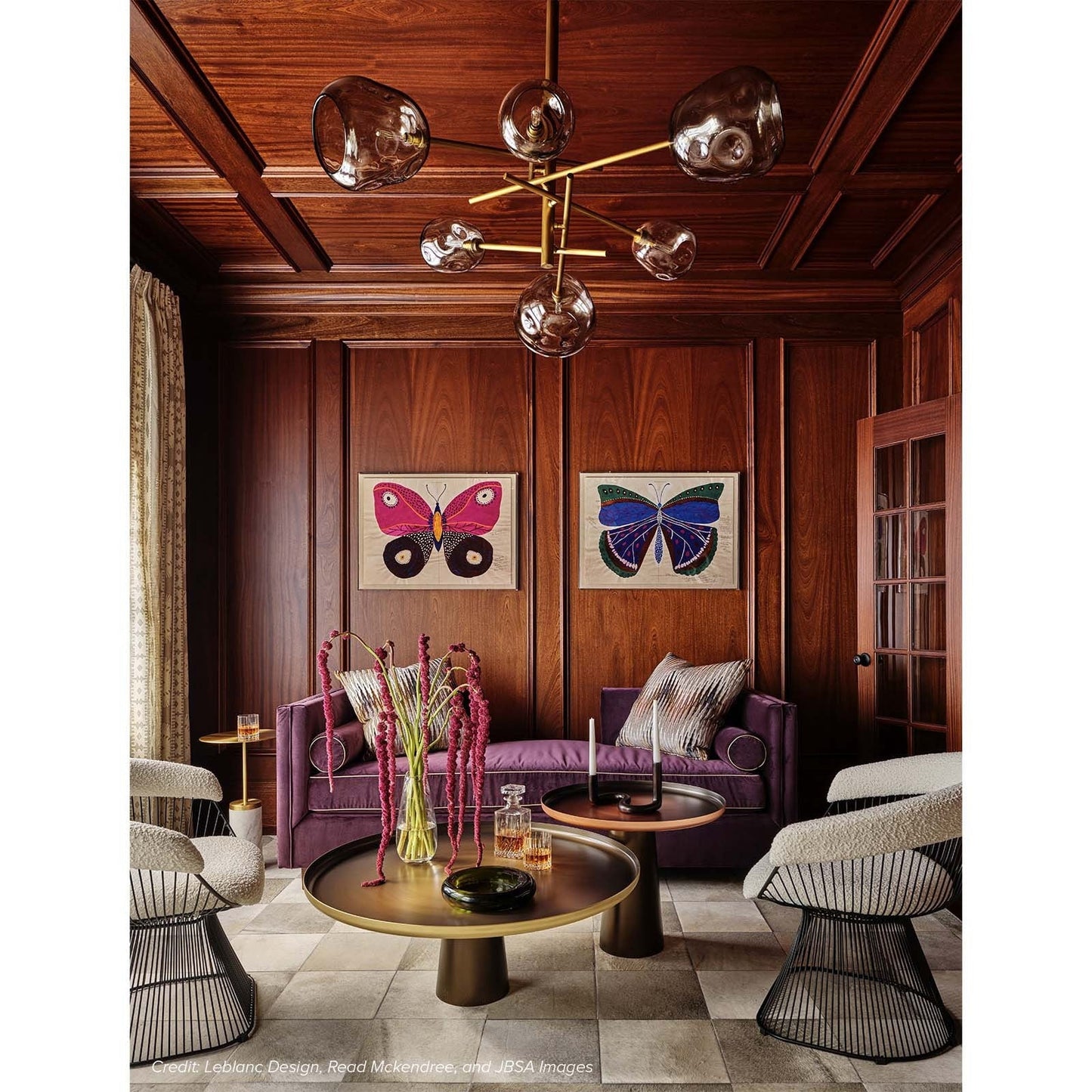 Smoked Glass and Brass Linear Chandelier