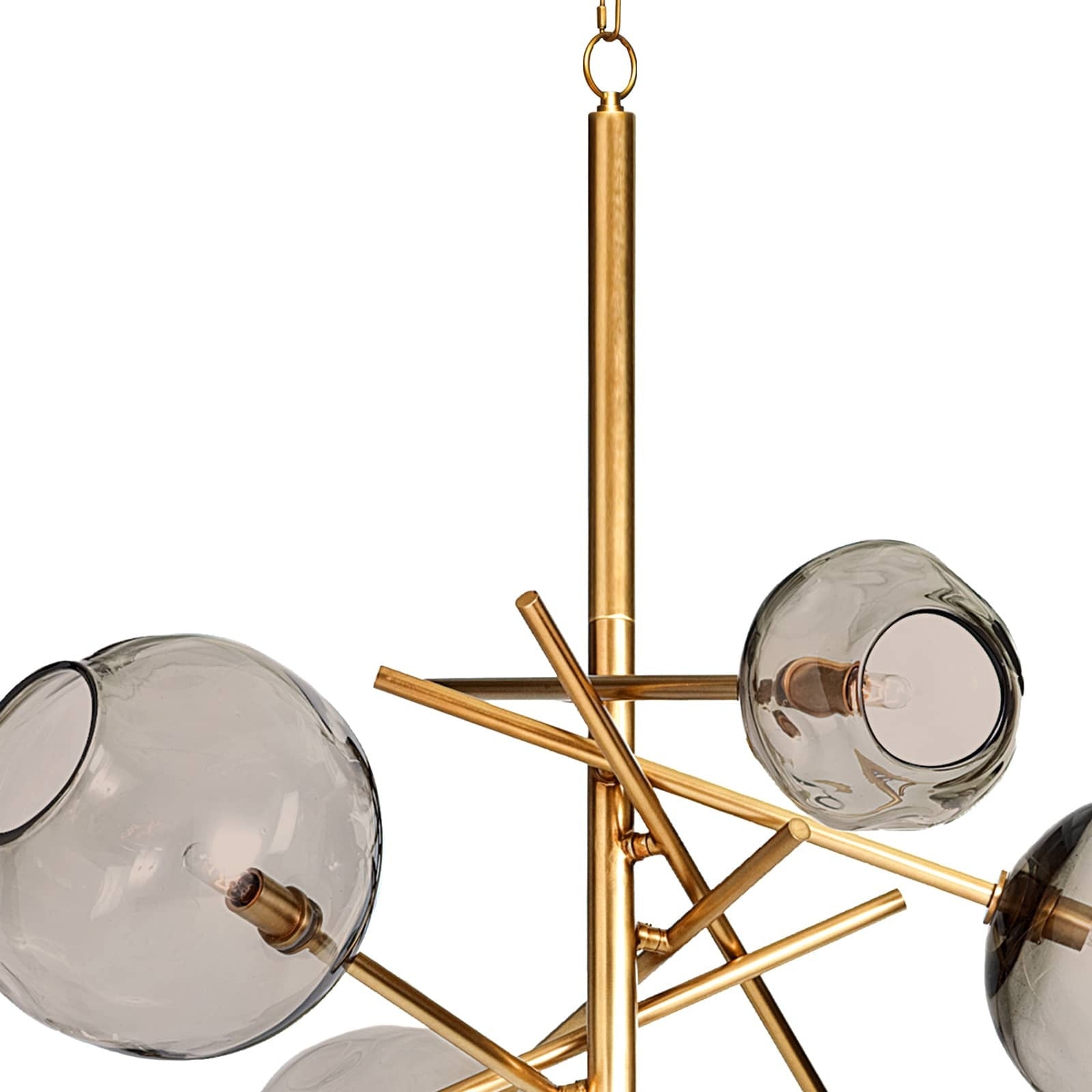 Smoked Glass and Brass Linear Chandelier