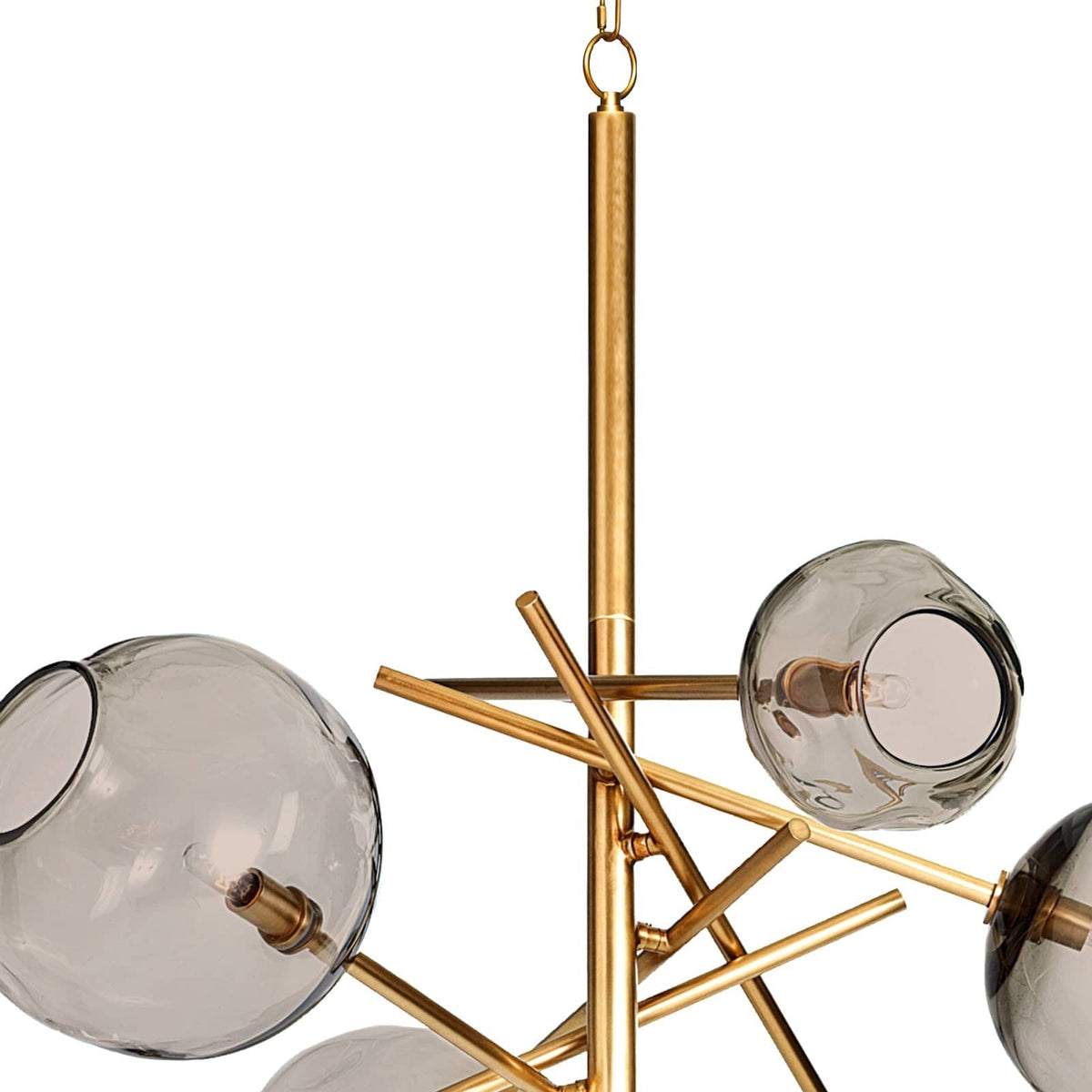 Smoked Glass and Brass Linear Chandelier