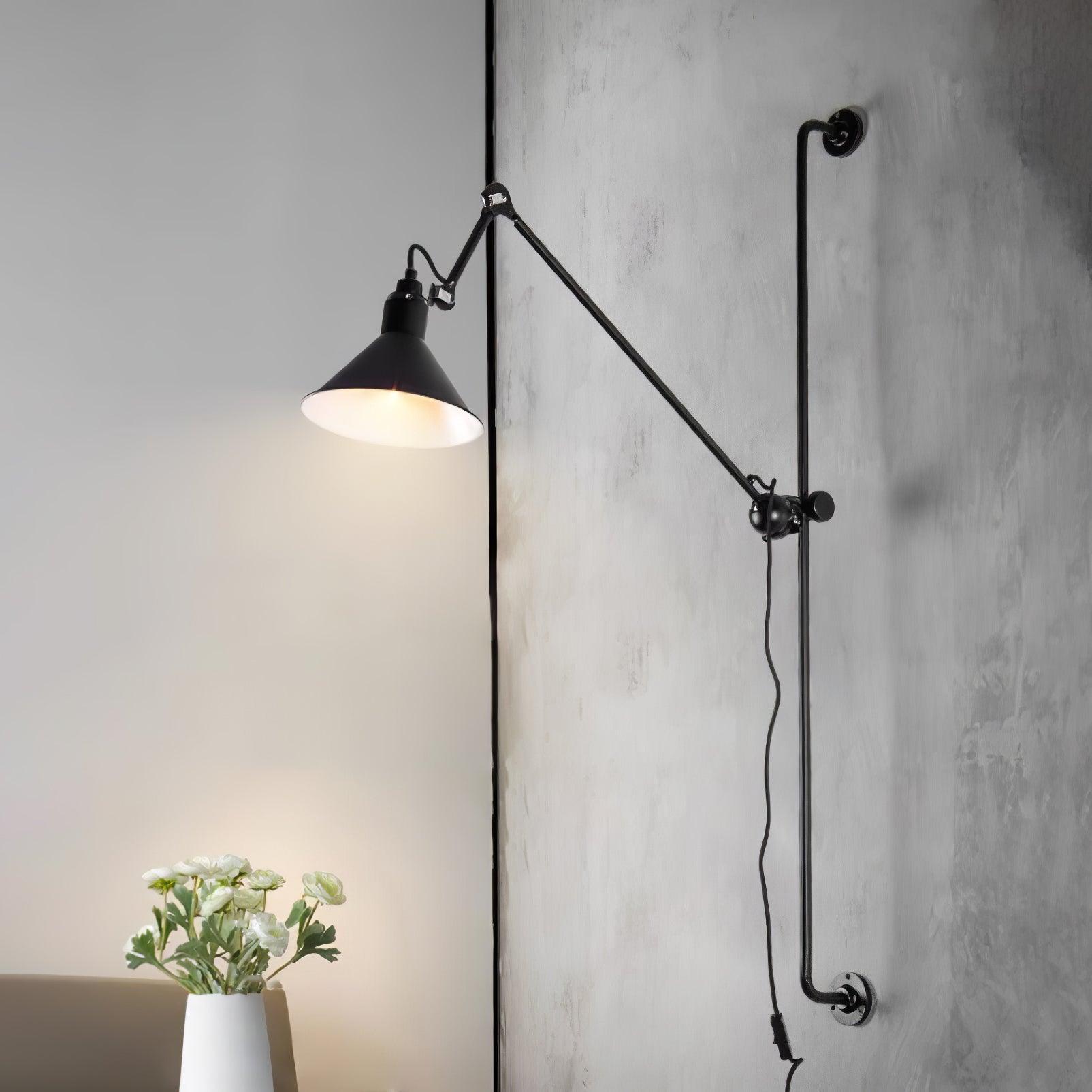 Tall Adjustable Rocker Arm Wall Light / ∅ 8.3″ x H 46.5″ / Dia 21cm x H 118cm / White & Black / UK Plug