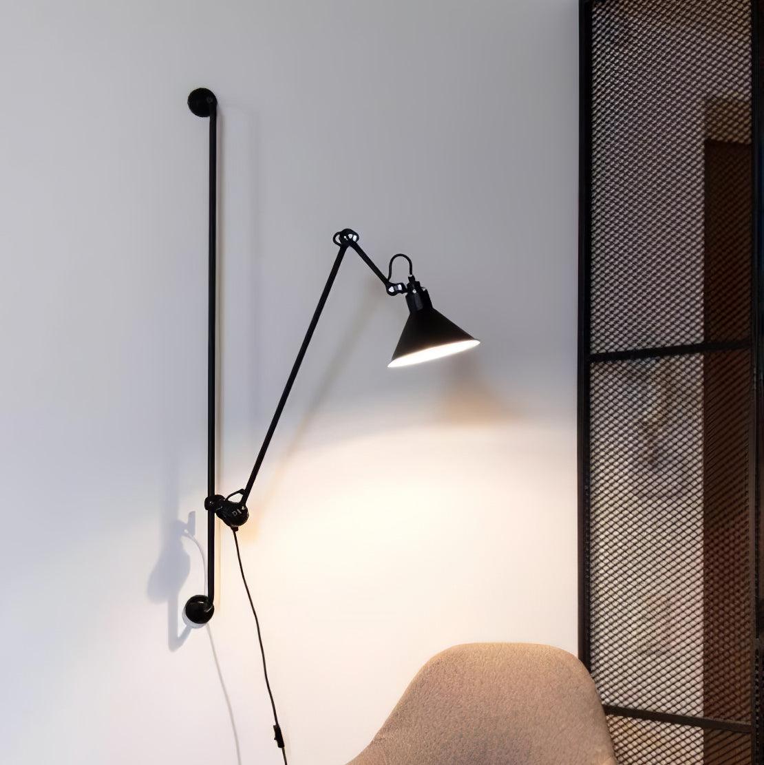 Tall Adjustable Rocker Arm Wall Light / ∅ 8.3″ x H 46.5″ / Dia 21cm x H 118cm / White & Black / EU Plug