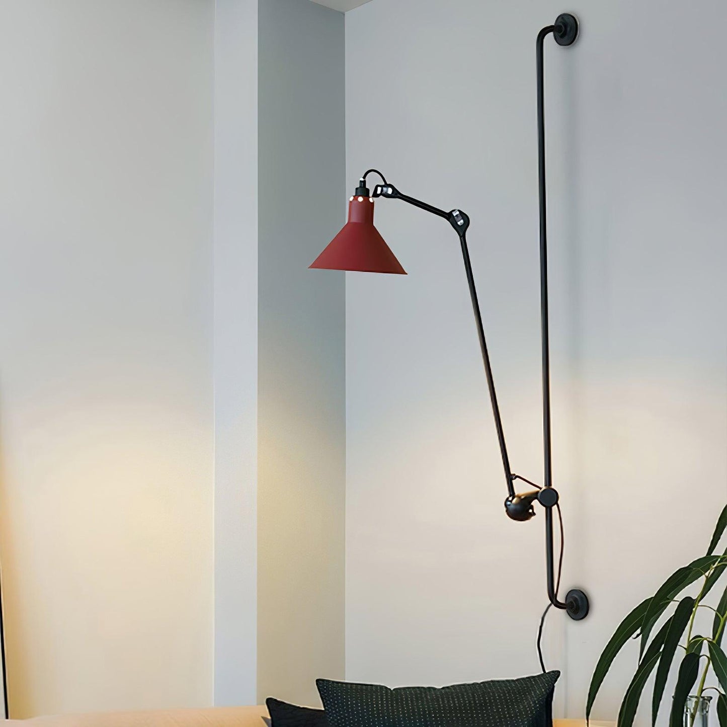 Tall Adjustable Rocker Arm Wall Light / ∅ 8.3″ x H 46.5″ / Dia 21cm x H 118cm / Black & Black / US Plug