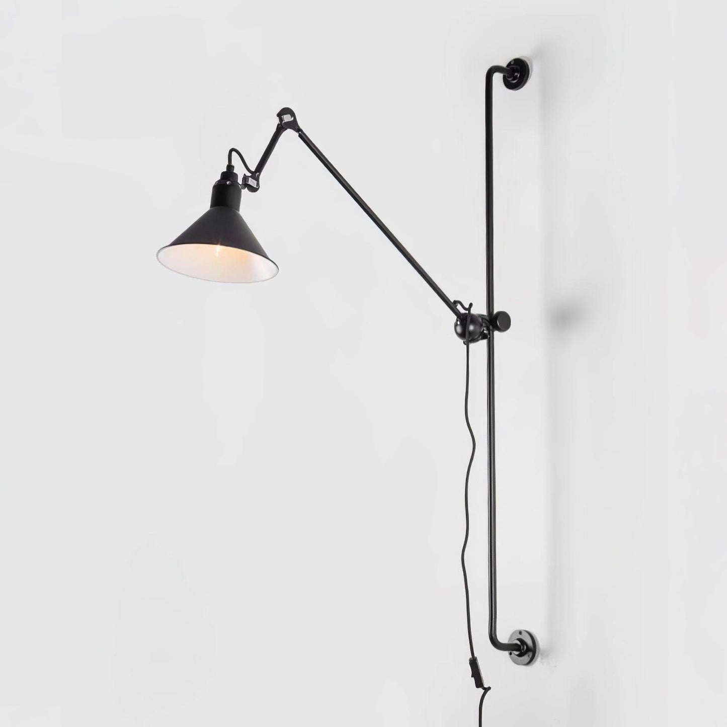 Tall Adjustable Rocker Arm Wall Light / ∅ 8.3″ x H 46.5″ / Dia 21cm x H 118cm / Grey & Black / UK Plug