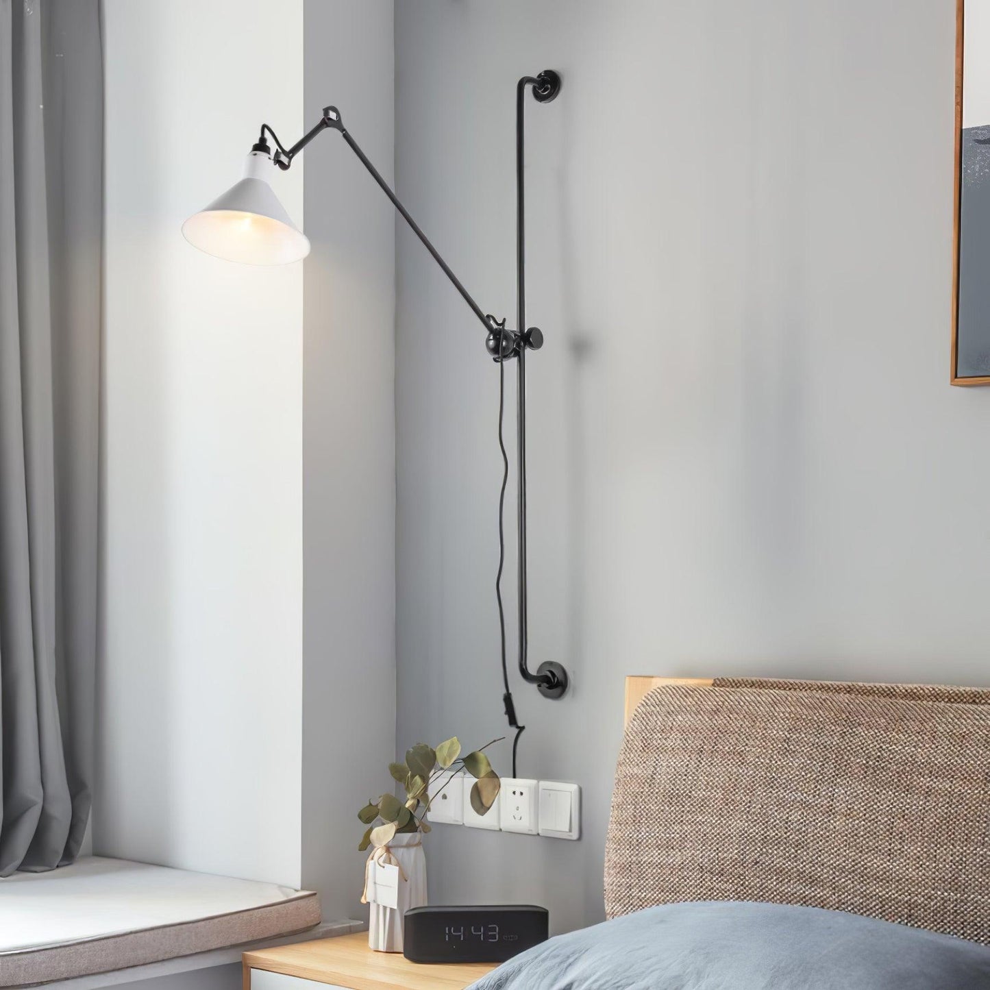 Tall Adjustable Rocker Arm Wall Light / ∅ 8.3″ x H 46.5″ / Dia 21cm x H 118cm / Red & Black / US Plug