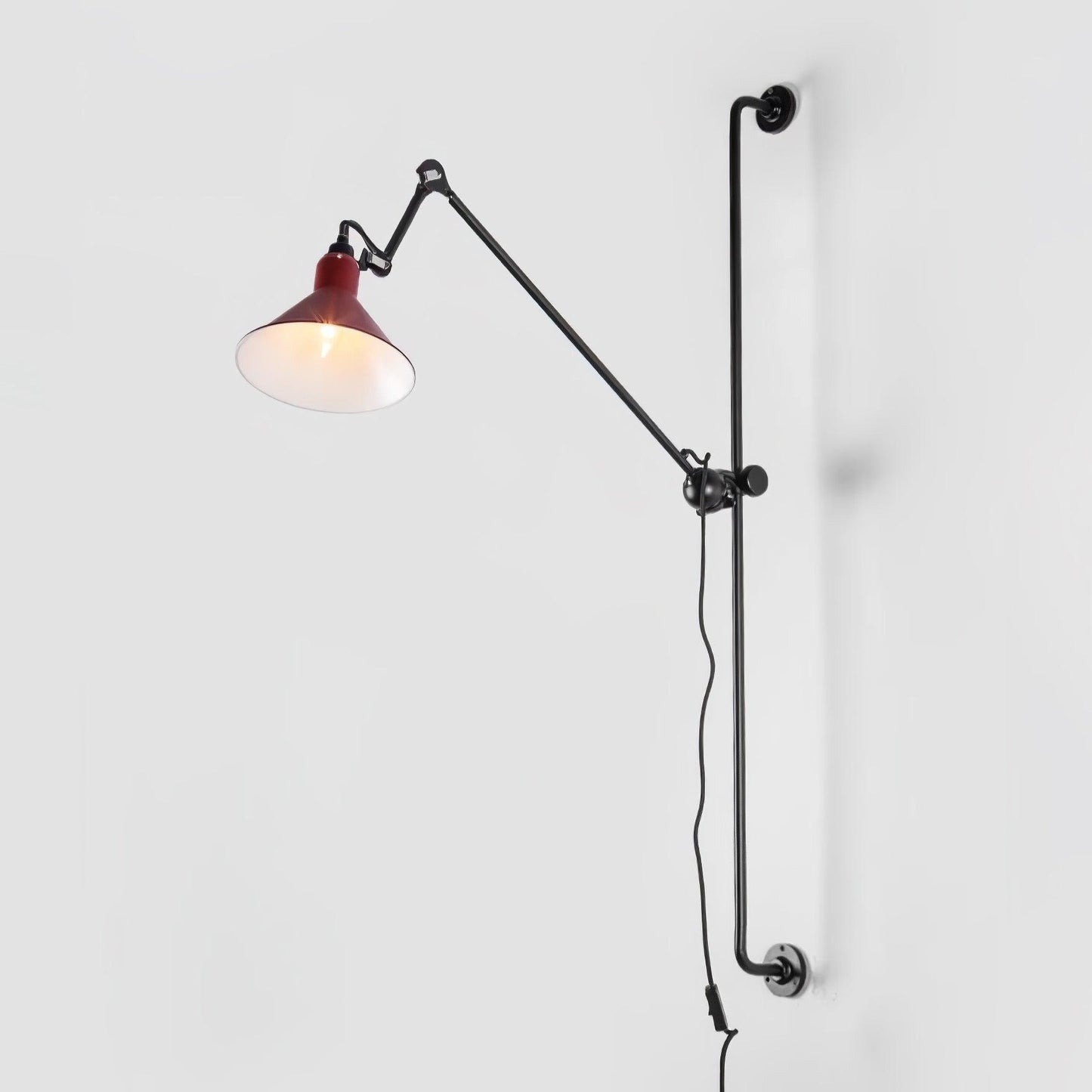 Tall Adjustable Rocker Arm Wall Light / Set of 2 / White & Black / UK Plug