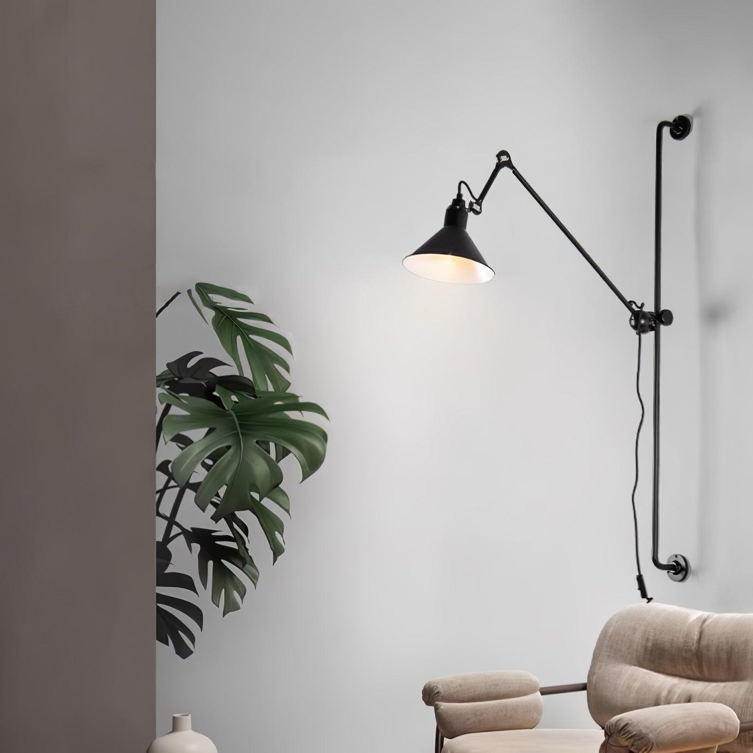 Tall Adjustable Rocker Arm Wall Light / ∅ 8.3″ x H 46.5″ / Dia 21cm x H 118cm / Red & Black / EU Plug