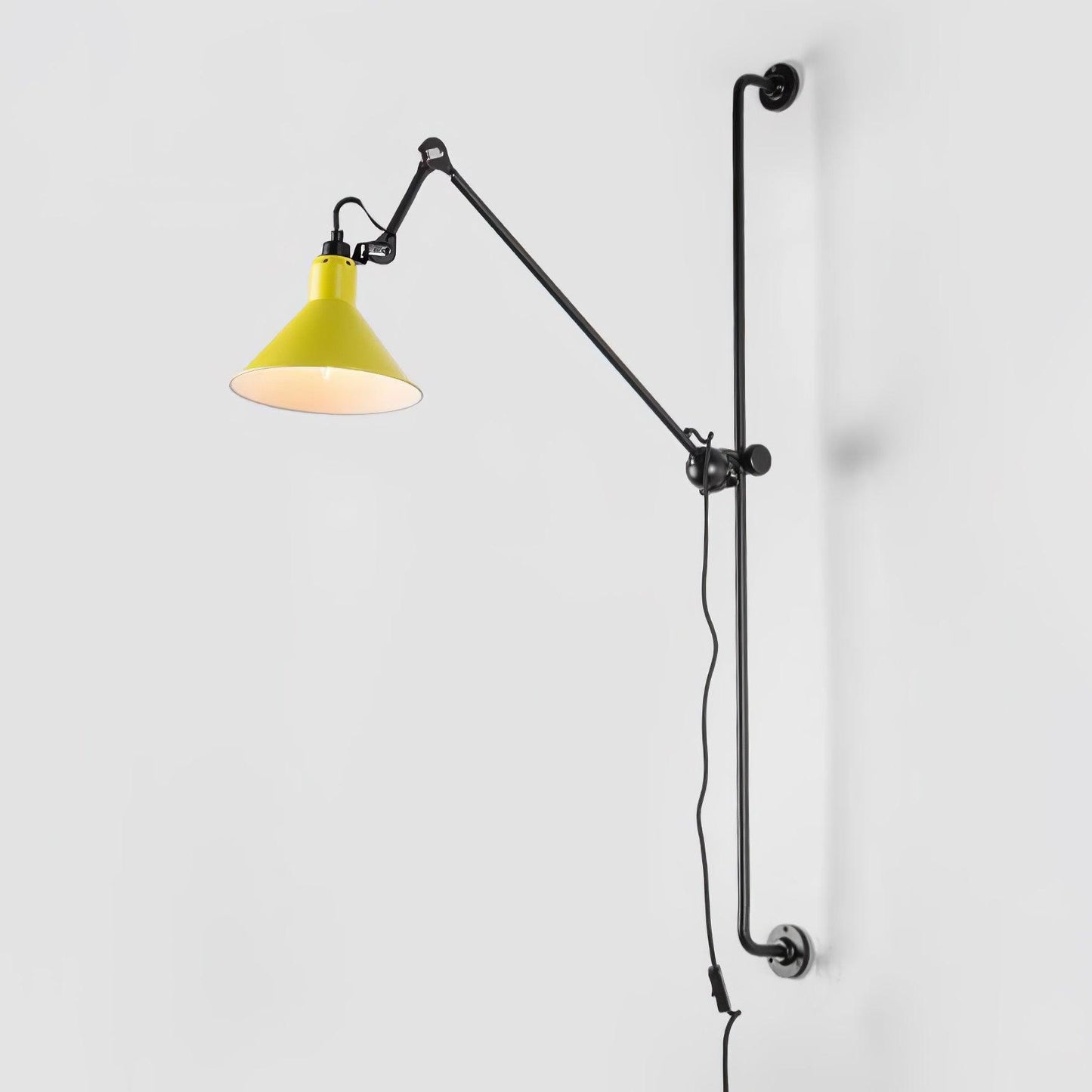 Tall Adjustable Rocker Arm Wall Light / Set of 2 / White & Black / US Plug