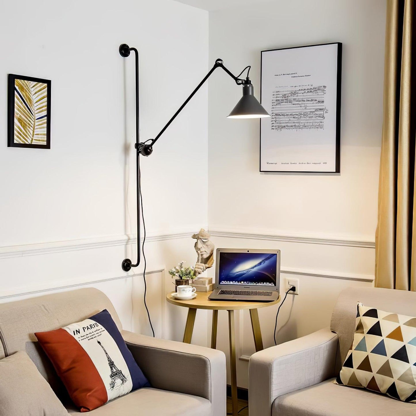 Tall Adjustable Rocker Arm Wall Light / ∅ 8.3″ x H 46.5″ / Dia 21cm x H 118cm / Yellow & Black / AU Plug