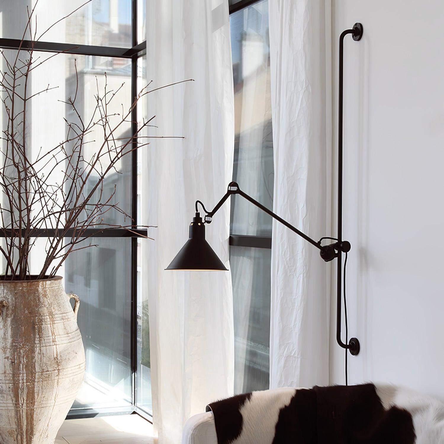 Tall Adjustable Rocker Arm Wall Light / ∅ 8.3″ x H 46.5″ / Dia 21cm x H 118cm / Yellow & Black / EU Plug