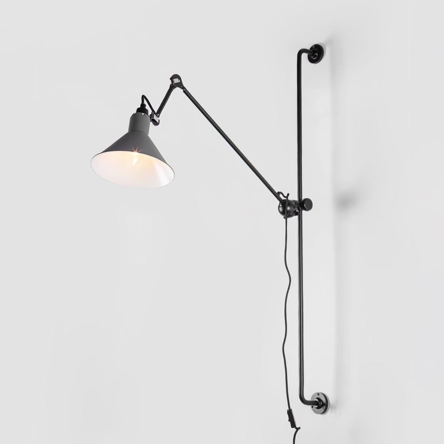 Tall Adjustable Rocker Arm Wall Light / ∅ 8.3″ x H 46.5″ / Dia 21cm x H 118cm / Grey & Black / EU Plug