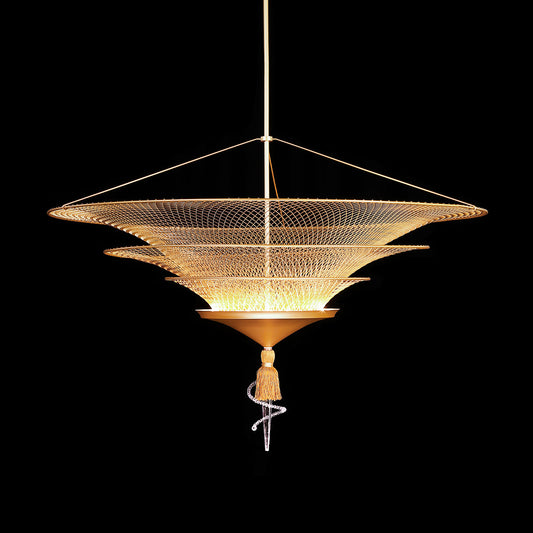 Three-Tier Gold Woven Metal Pendant / Default Title