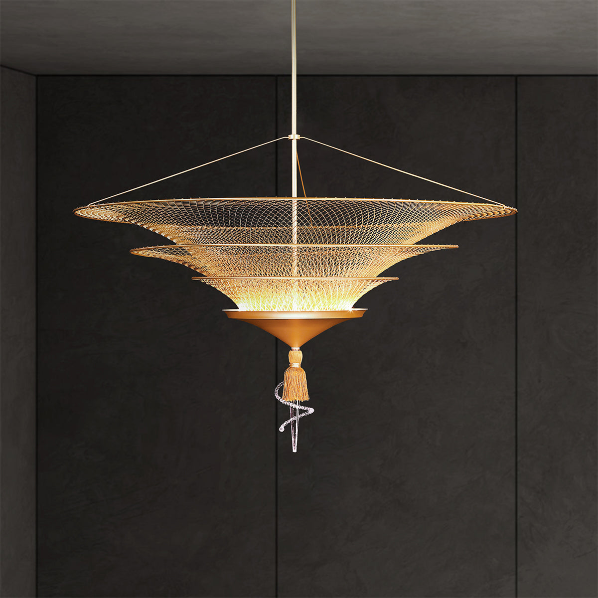 Three-Tier Gold Woven Metal Pendant