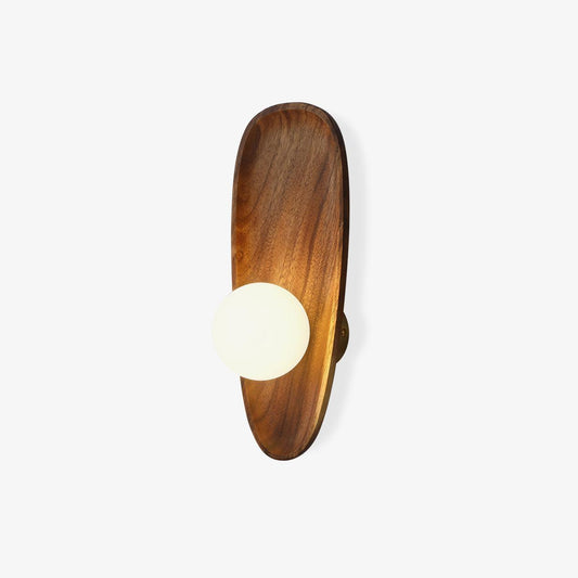 Walnut Wood and Glass Globe LED Wall Light / ∅ 7.8″ x H 10.2″ / Dia 20cm x H 26cm / Walnut & White / Warm Light