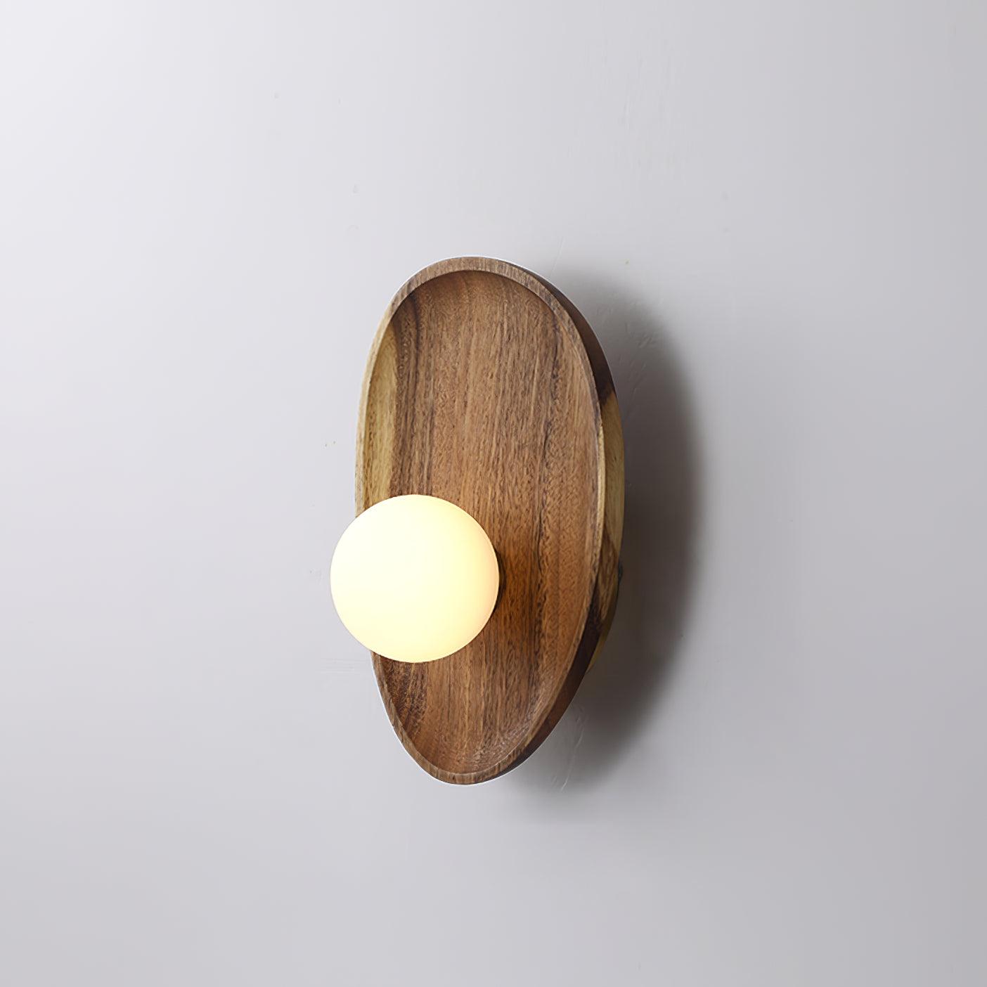 Walnut Wood and Glass Globe LED Wall Light