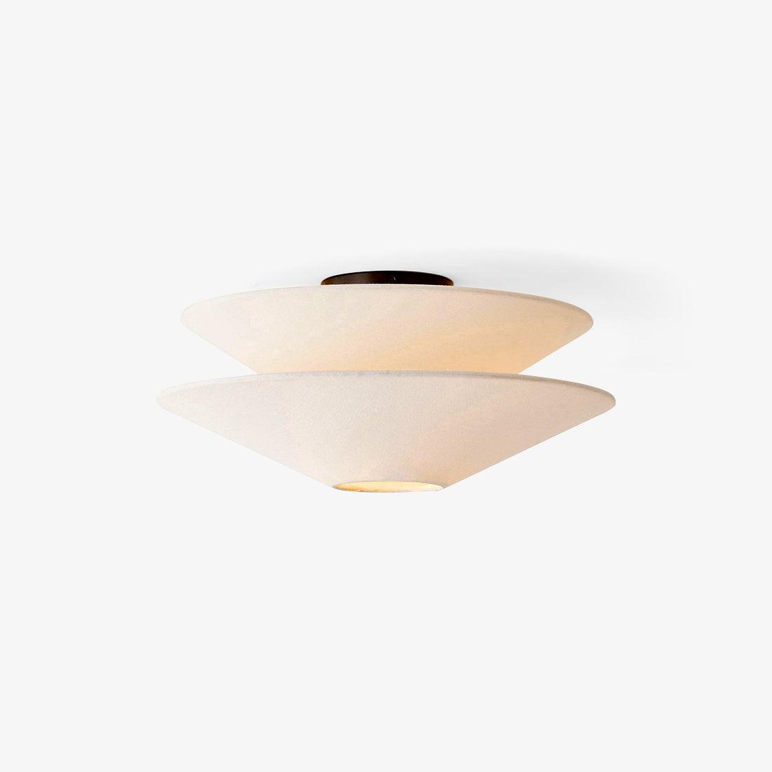 White Tiered Linen Flush Mount Ceiling Light / ∅ 19.7″ x H 7.9″ / Dia 50cm x H 20cm / White