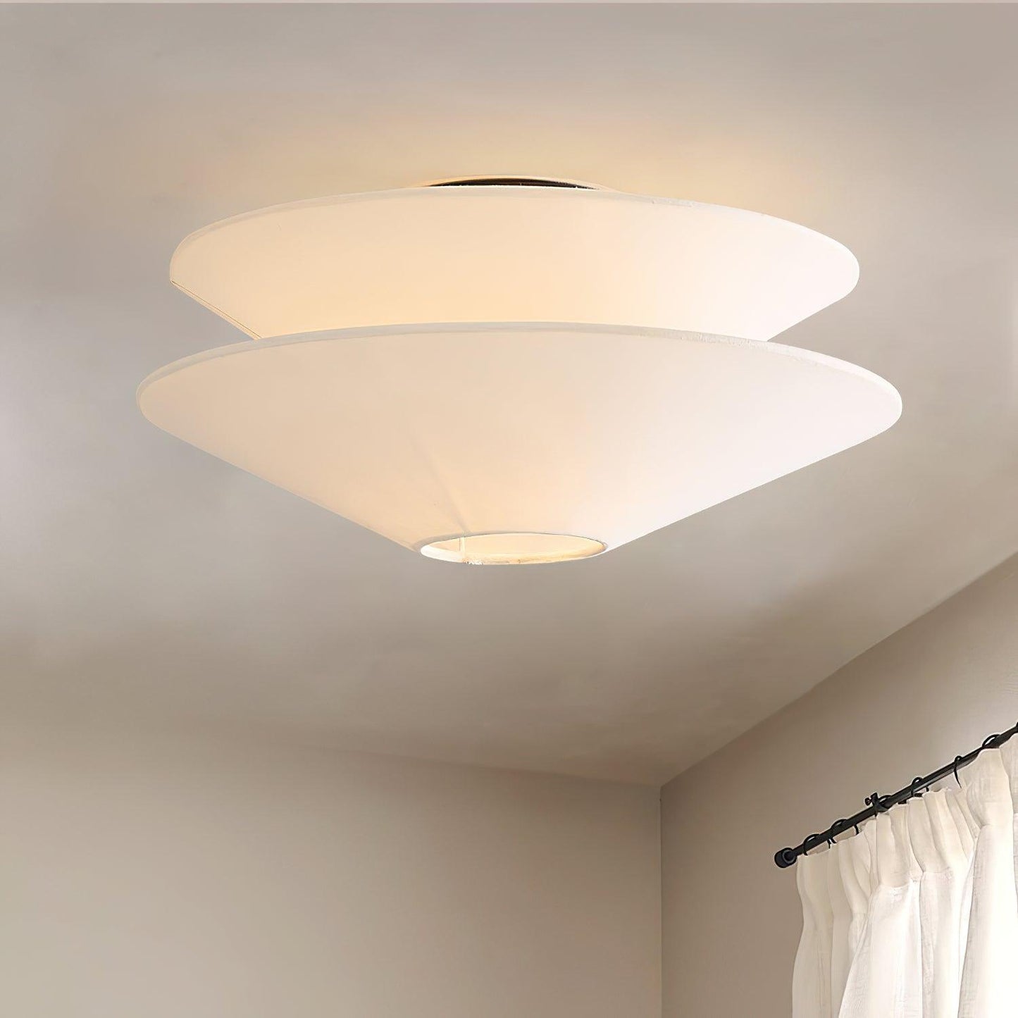 White Tiered Linen Flush Mount Ceiling Light / ∅ 23.6″ x H 9.4″ / Dia 60cm x H 24cm / White