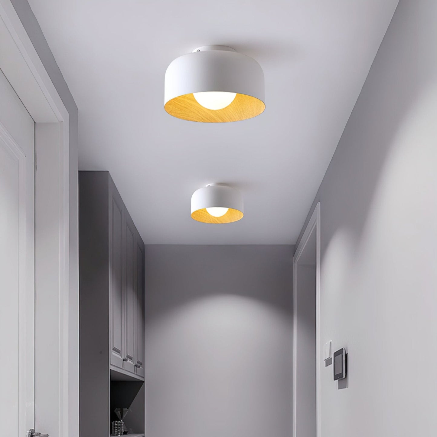 Wood Grain Dome Flush Mount Ceiling Light / ∅ 8.7″ x H 5.1″ / White