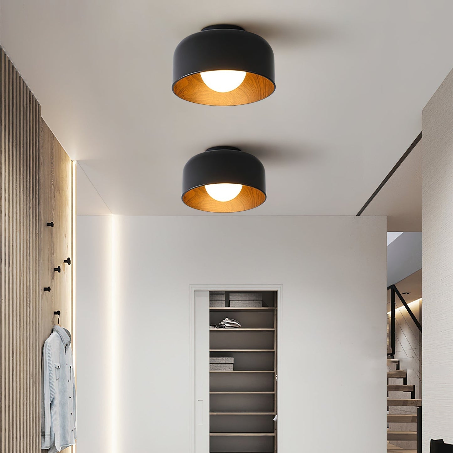 Wood Grain Dome Flush Mount Ceiling Light