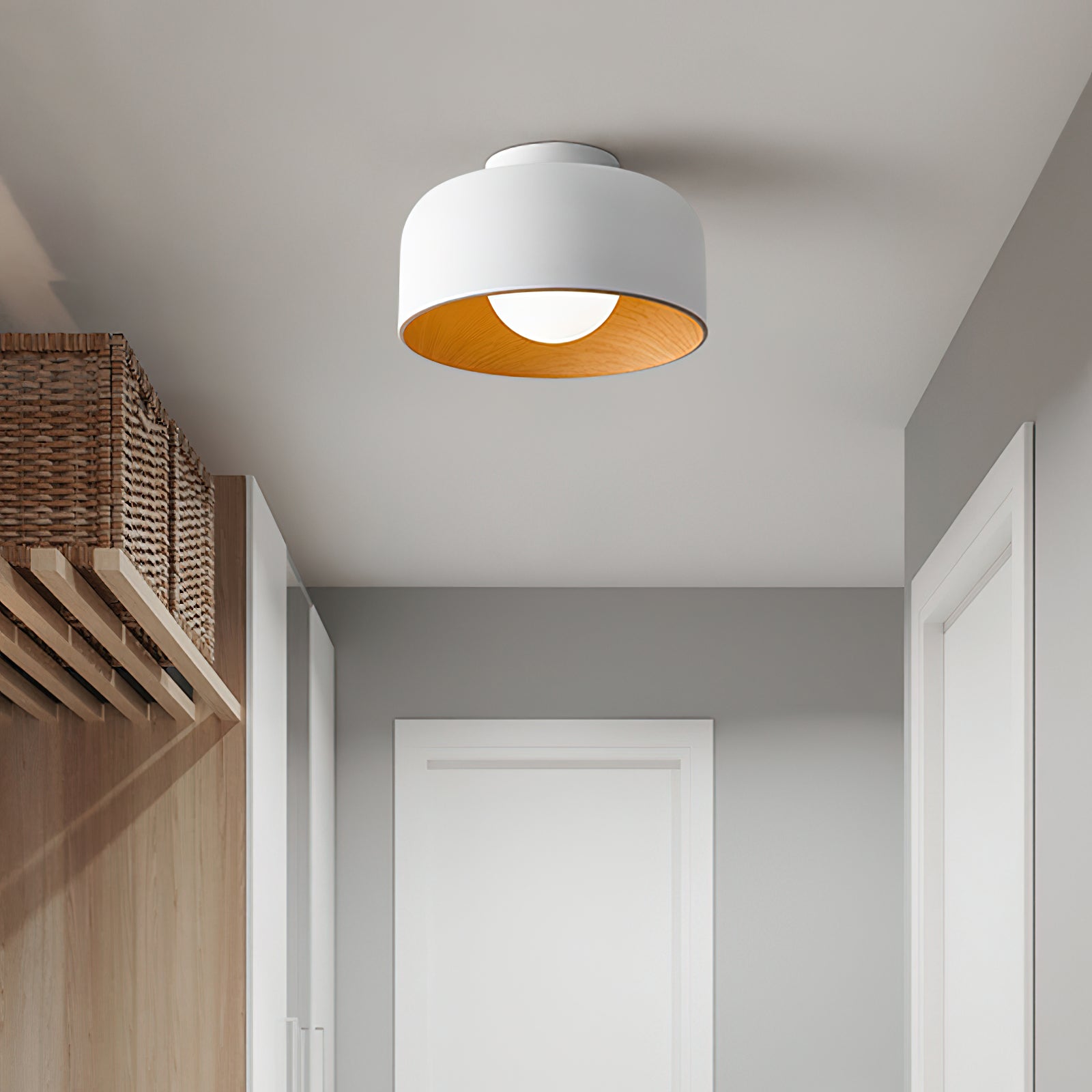Wood Grain Dome Flush Mount Ceiling Light