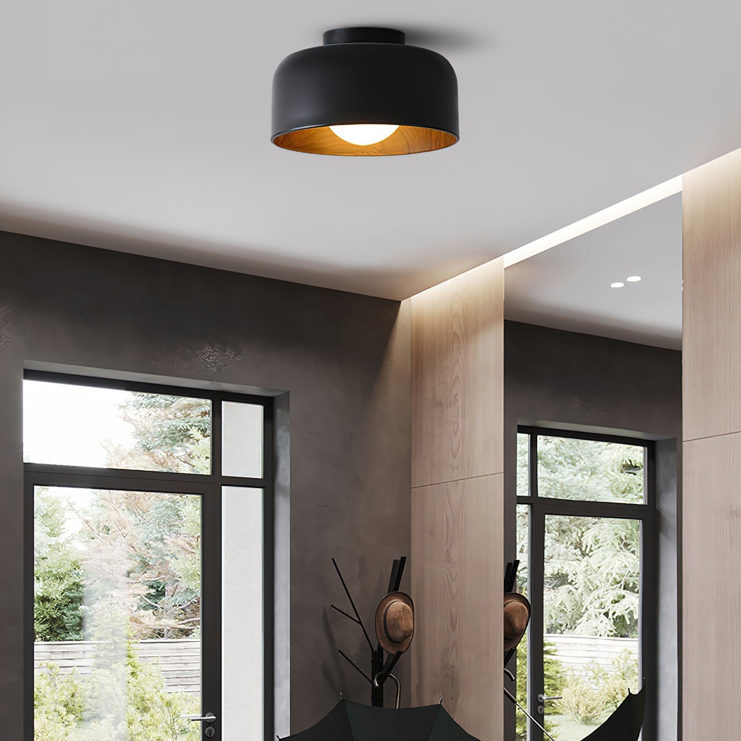 Wood Grain Dome Flush Mount Ceiling Light