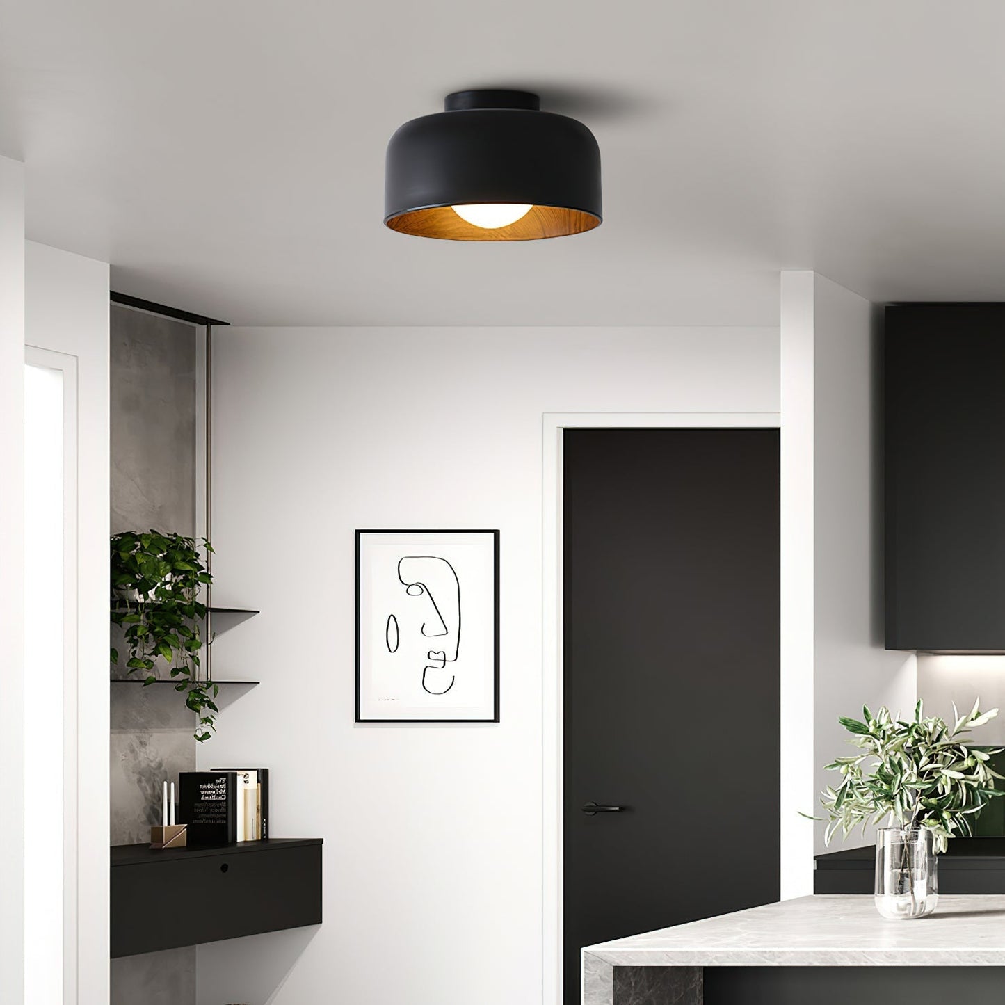 Wood Grain Dome Flush Mount Ceiling Light