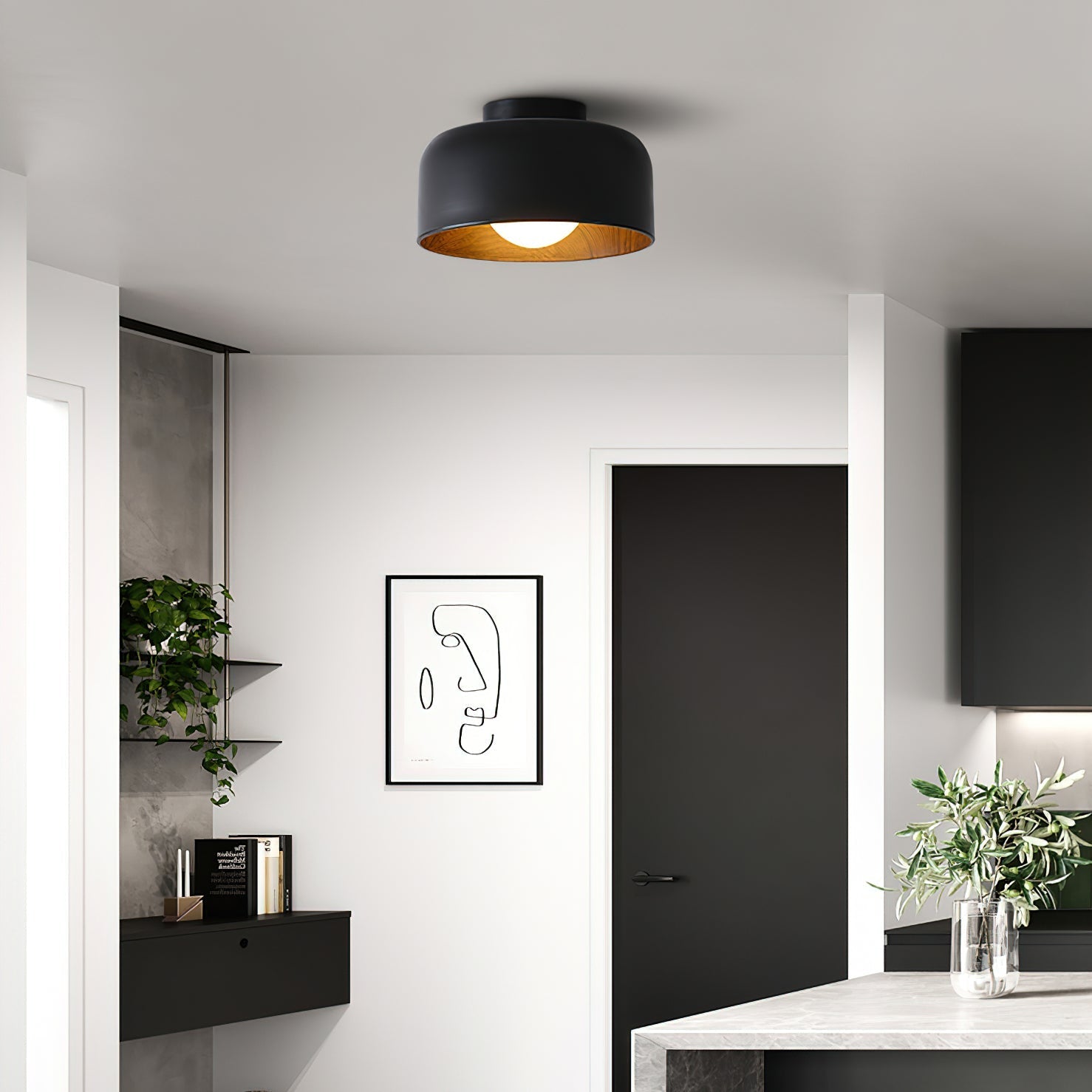 Wood Grain Dome Flush Mount Ceiling Light