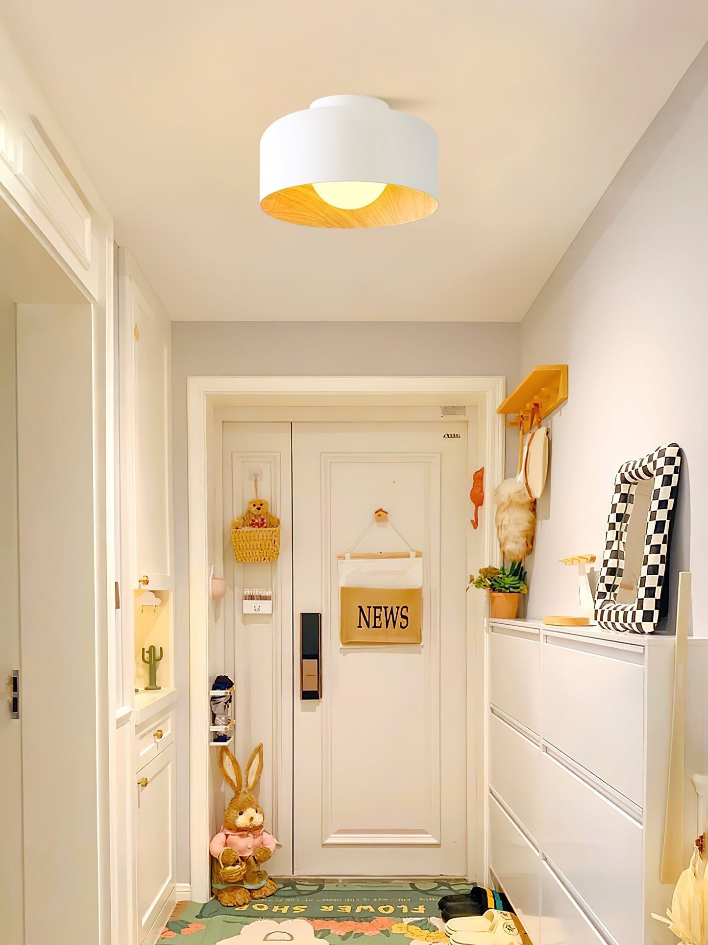 Wood Grain Dome Flush Mount Ceiling Light