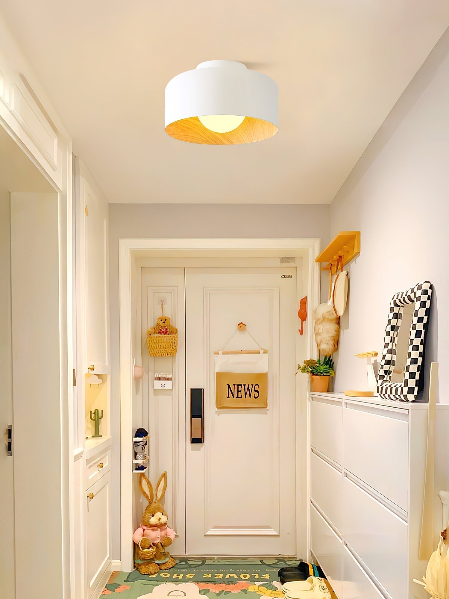 Wood Grain Dome Flush Mount Ceiling Light