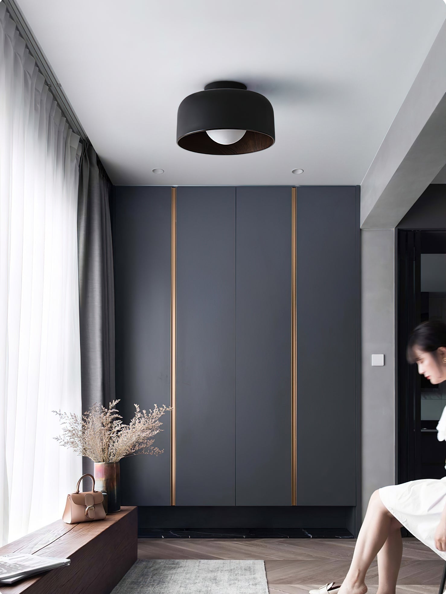 Wood Grain Dome Flush Mount Ceiling Light